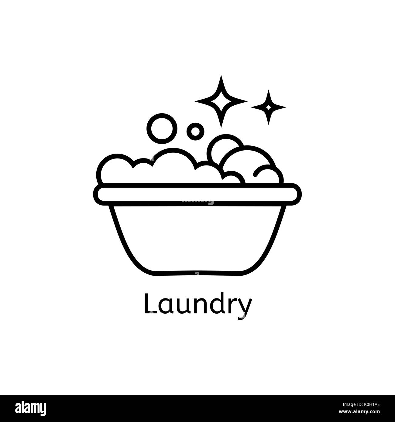 Basin with soap simple line icon. Laundry thin linear signs. Washing simple concept for websites, infographic, mobile app. Stock Photo