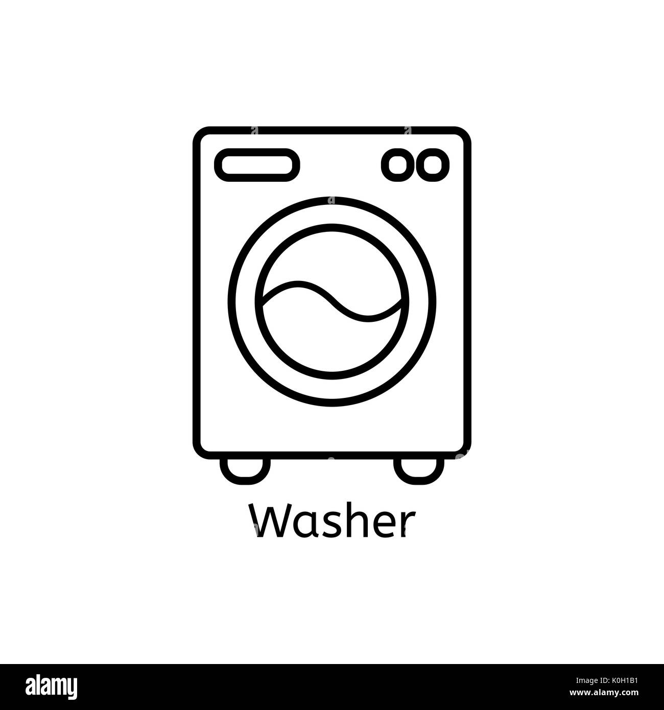 Washer simple line icon. Washing mashine thin linear signs. Washing clothes simple concept for websites, infographic, mobile app. Stock Photo