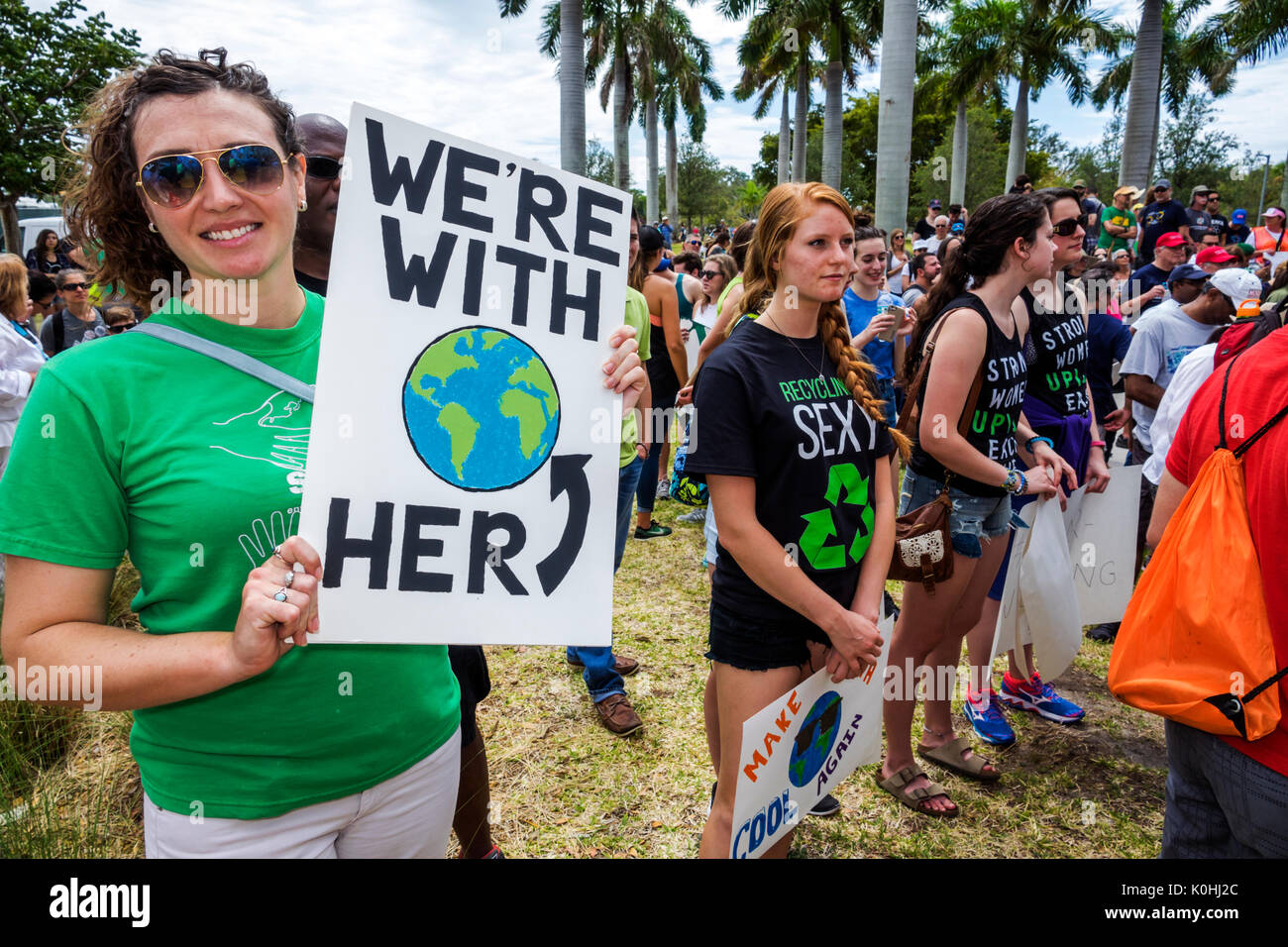 Miami Florida,Museum Park,March for Science,protest,rally,sign,poster,protester,woman female women,student students pupil FL170430113 Stock Photo