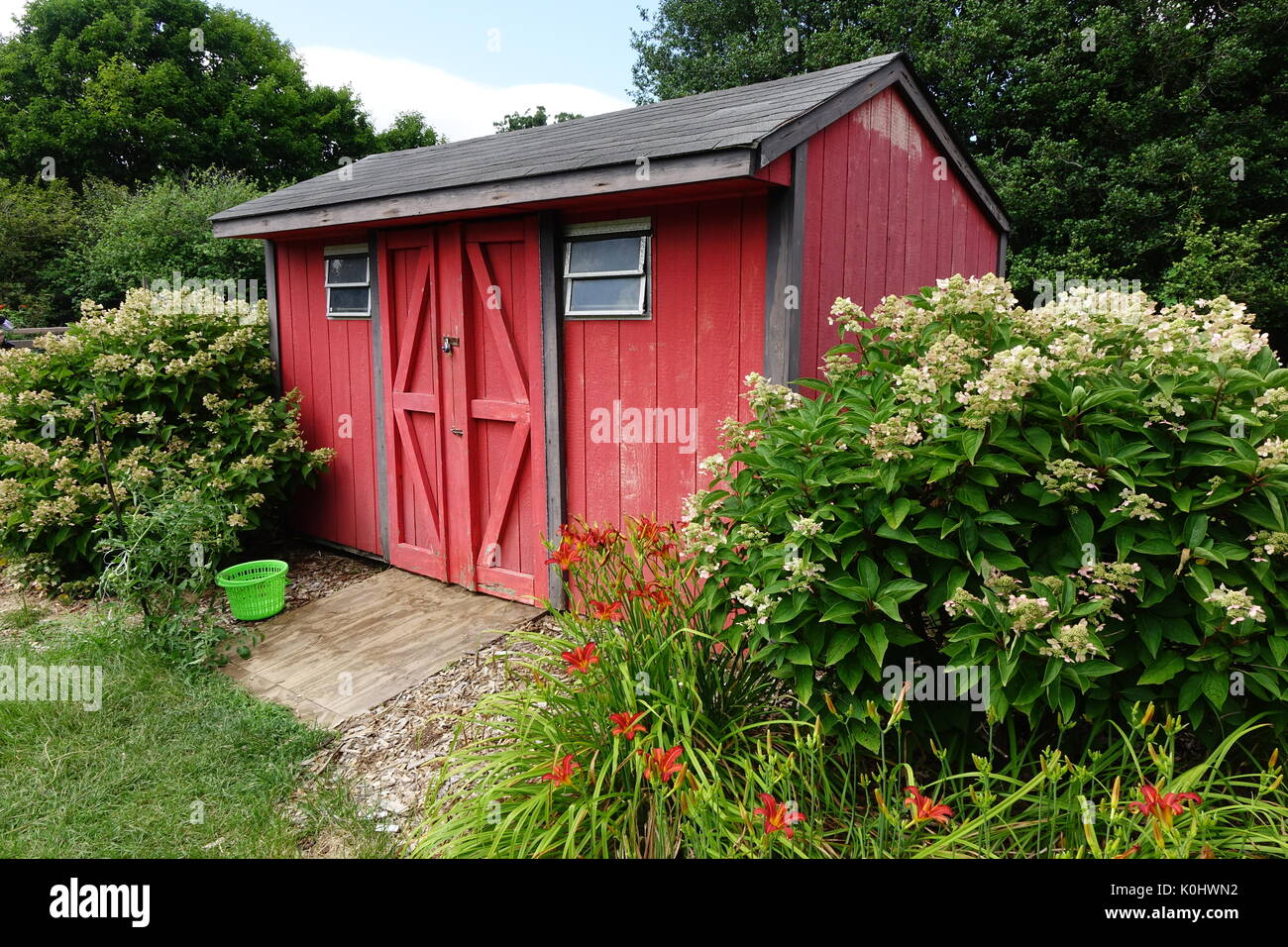 Utility shed, Rutgers Gardens, New Brunswick, New Jersey Stock Photo
