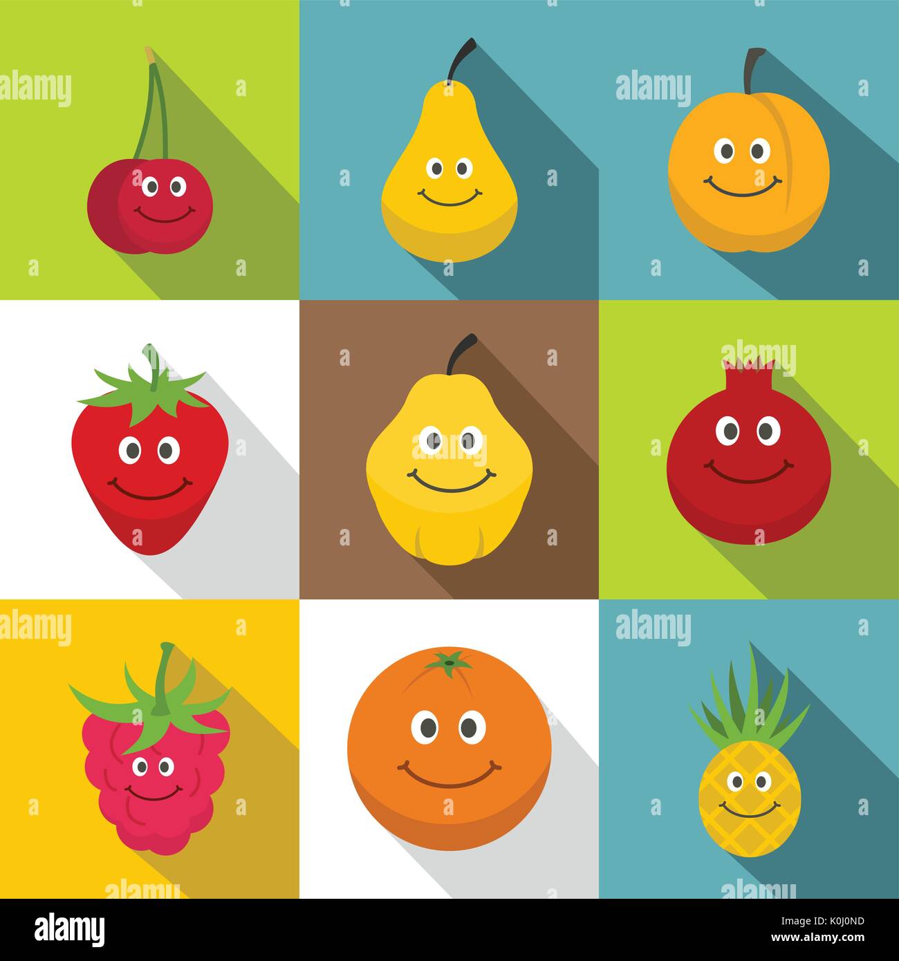 Happy smiling fruit icons set, flat style Stock Vector Image & Art - Alamy