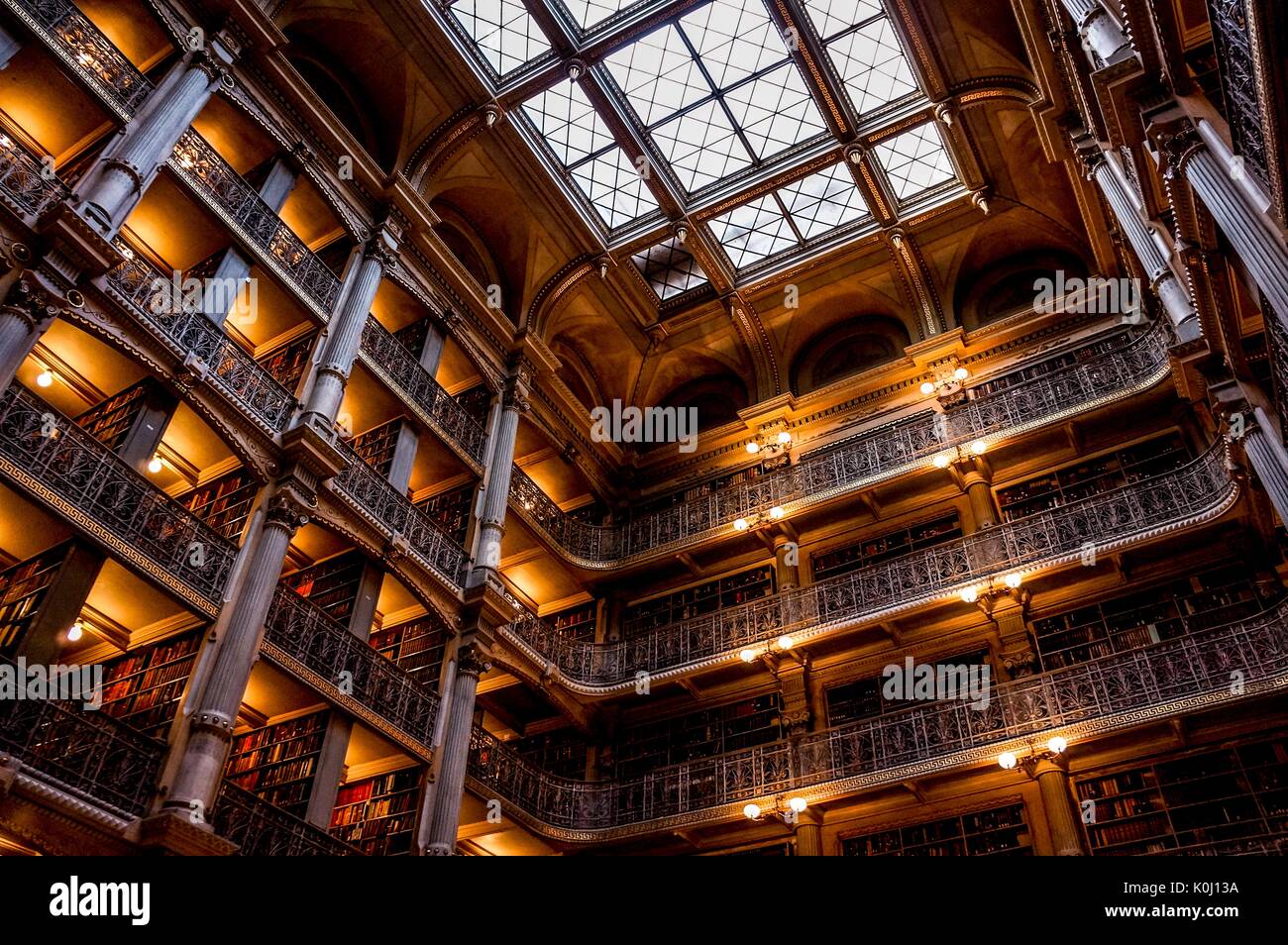 Low camera angle shot of the George Peabody Library, 2016. Courtesy Eric Chen. Stock Photo