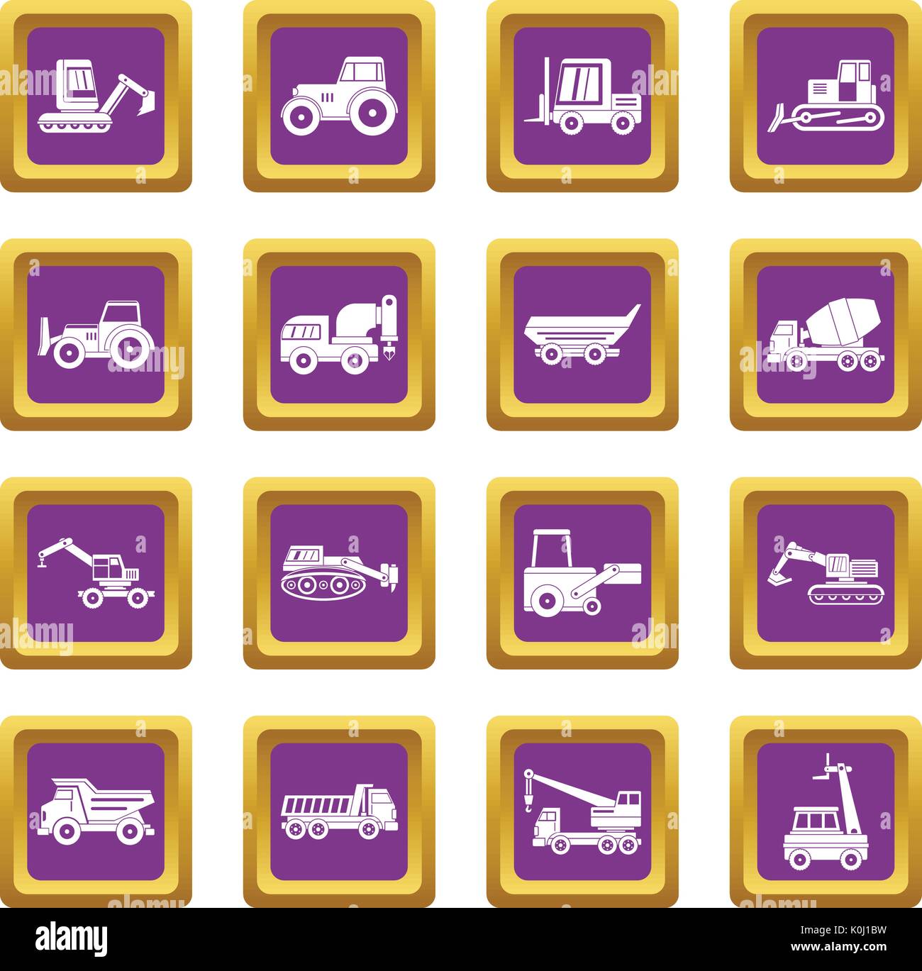 Building vehicles icons set purple Stock Vector