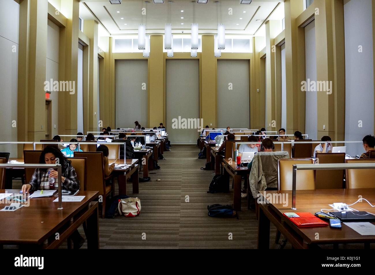 The Brody Learning Commons reading room, photographed from the center of the aisle, 2016. Courtesy Eric Chen. Stock Photo