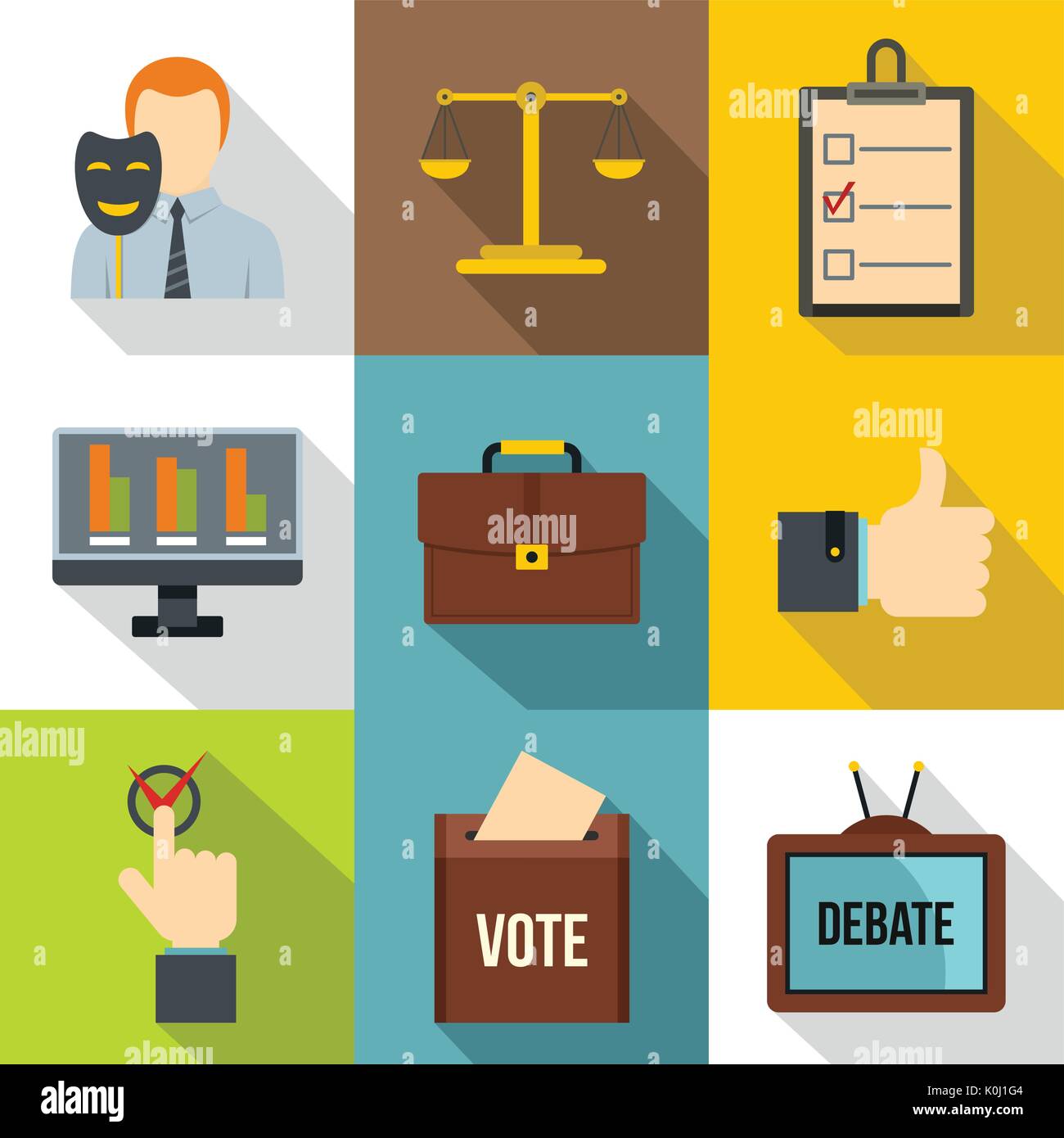 Vote icons set, flat style Stock Vector