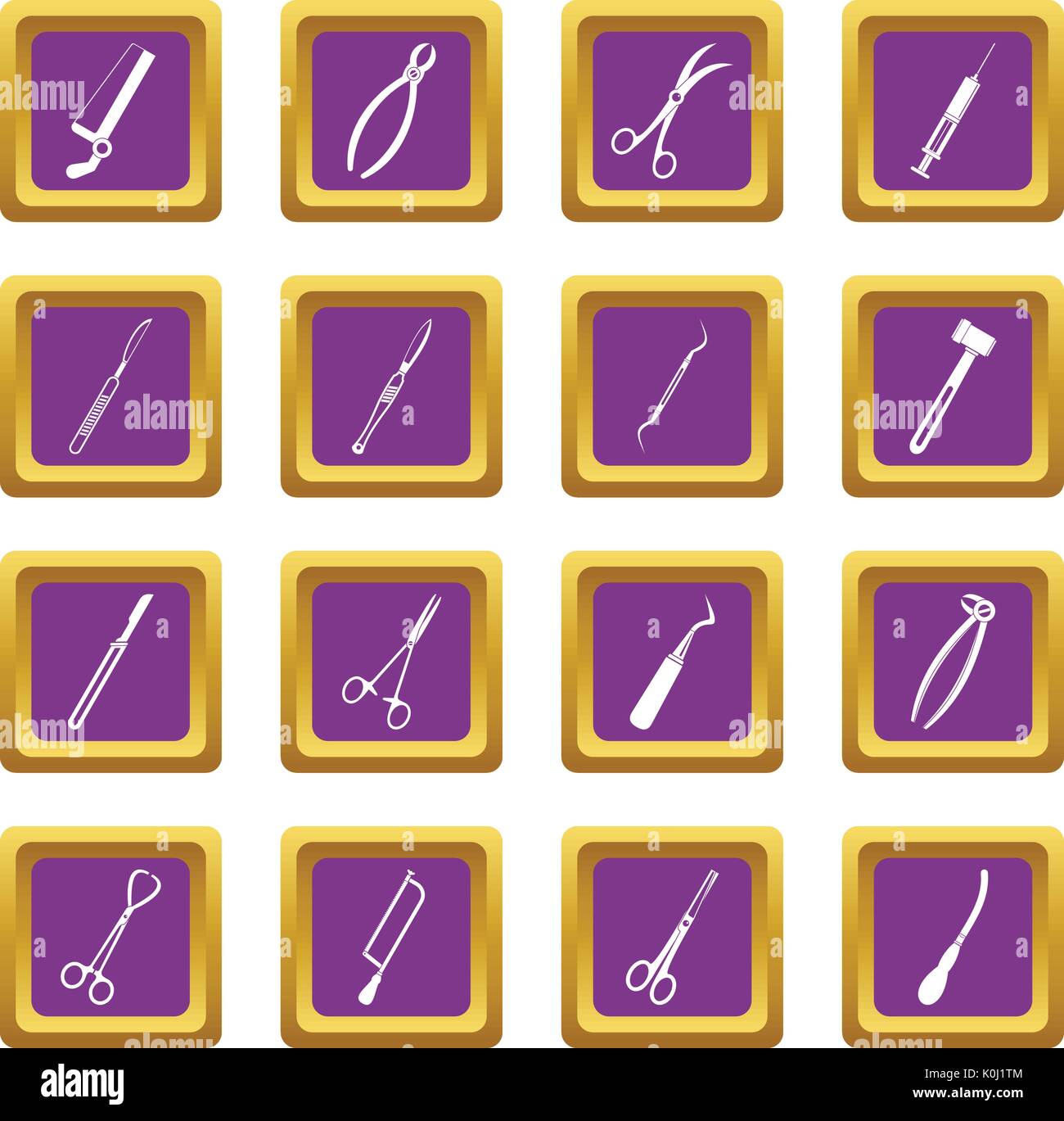 Surgeons tools icons set purple Stock Vector