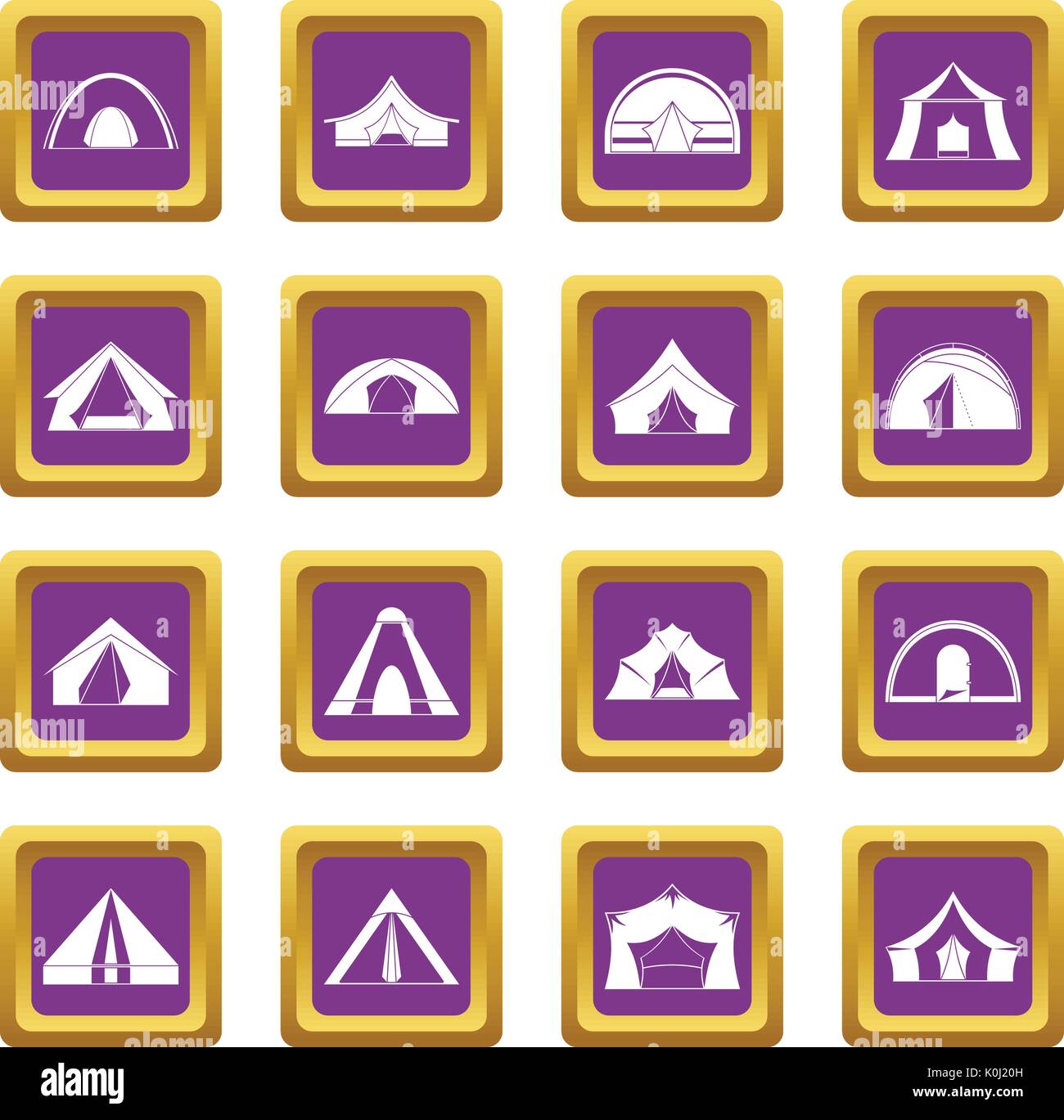 Tent forms icons set purple Stock Vector