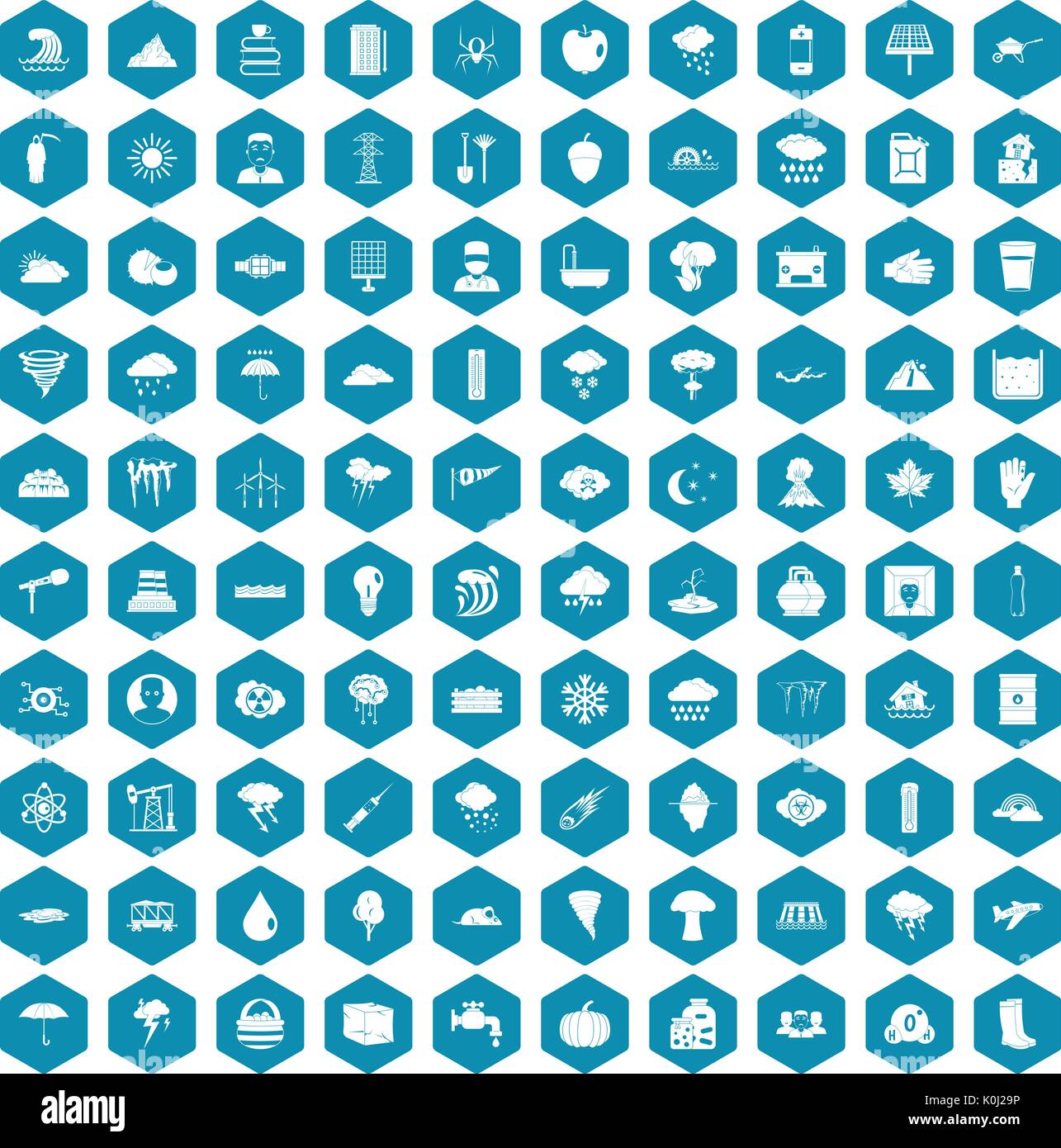 100 thunderstorm icons sapphirine violet Stock Vector