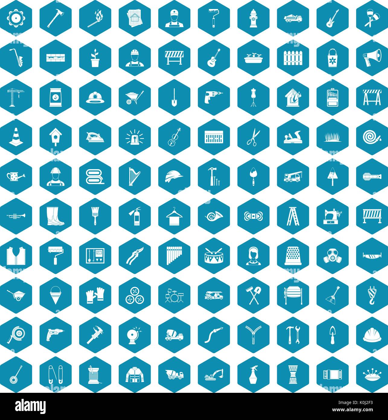 100 tools icons sapphirine violet Stock Vector