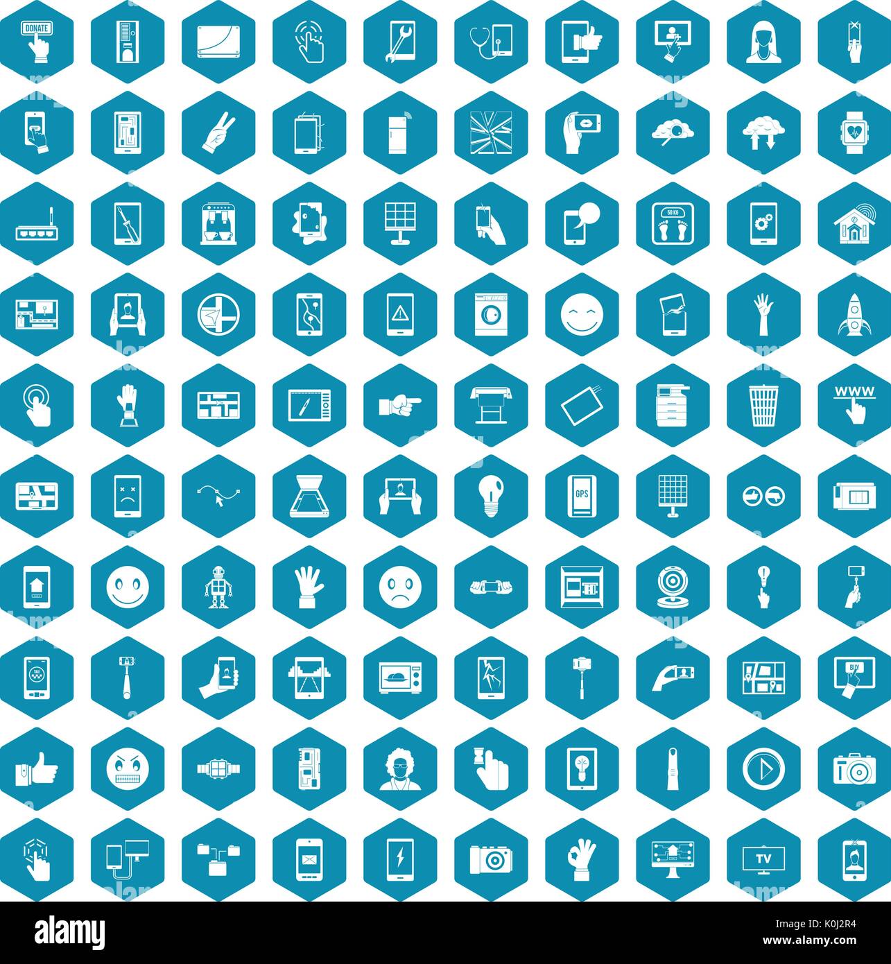 100 touch screen icons sapphirine violet Stock Vector
