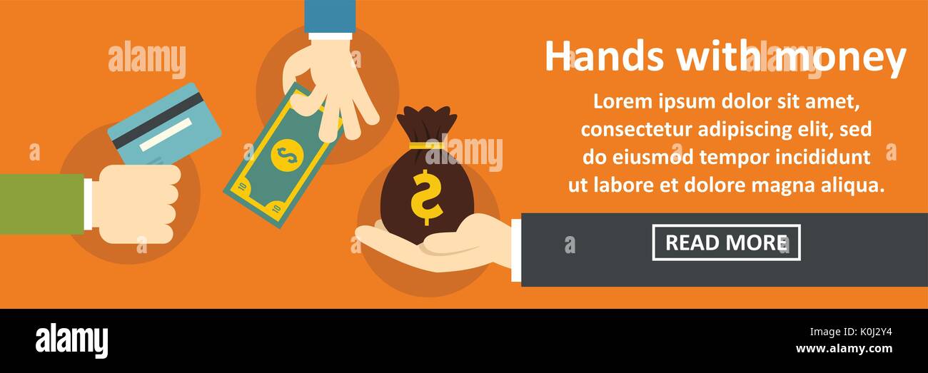 Hands with money banner horizontal concept Stock Vector