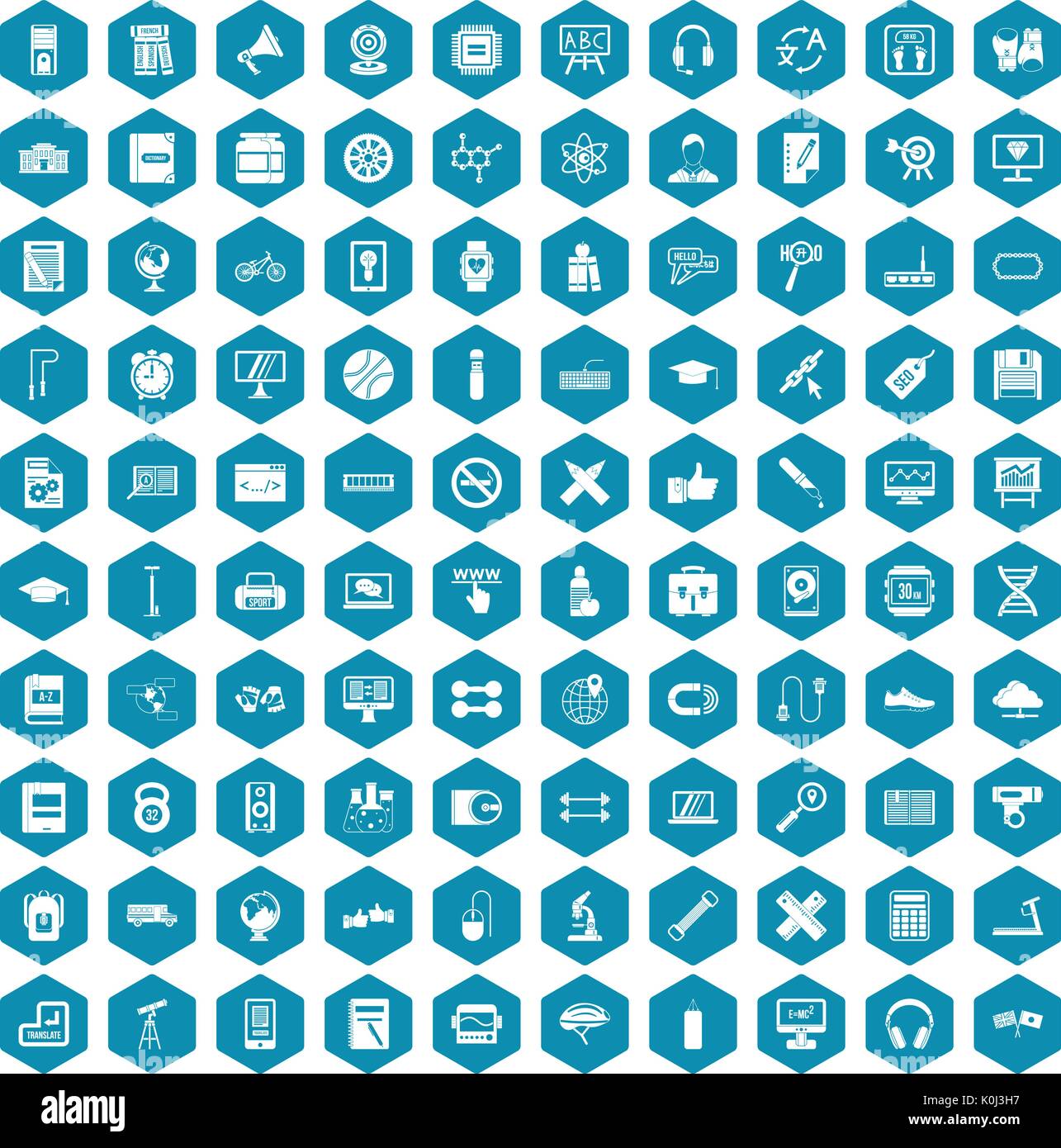 100 training icons sapphirine violet Stock Vector
