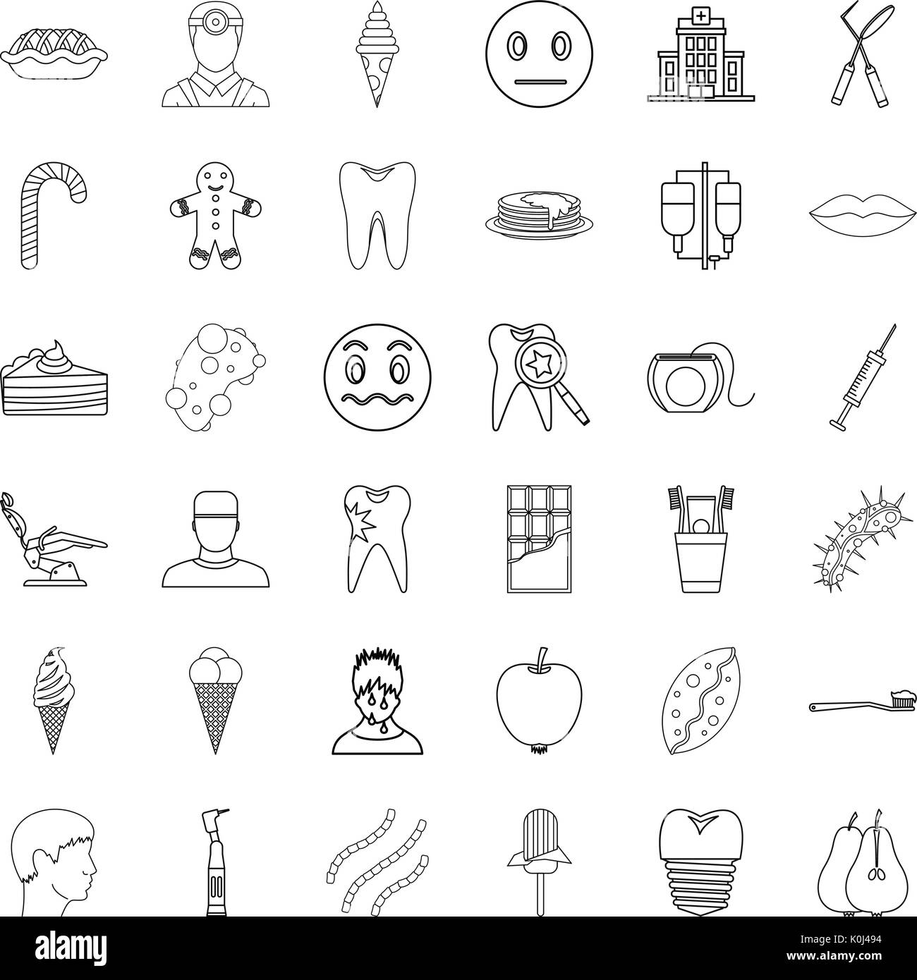 Implant icons set, outline style Stock Vector