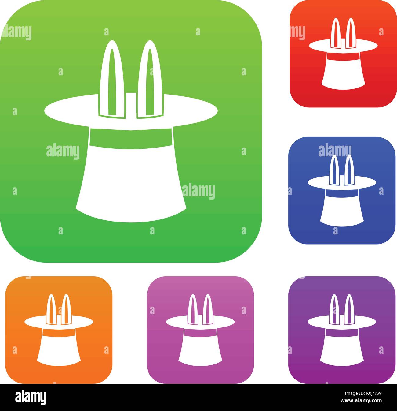 Rabbit ears appearing from a top magic hat set collection Stock Vector