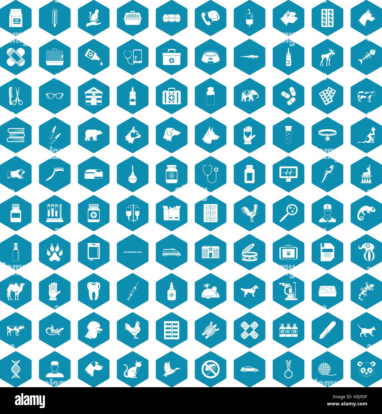 100 veterinary icons sapphirine violet Stock Vector