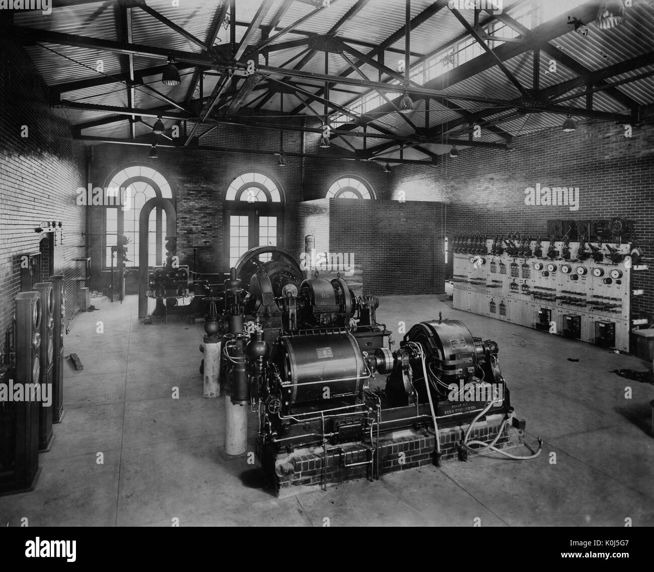 Photograph of the interior of the Power House built on the temporary downtown campus of the Johns Hopkins University in Baltimore, Maryland, 1916. Stock Photo