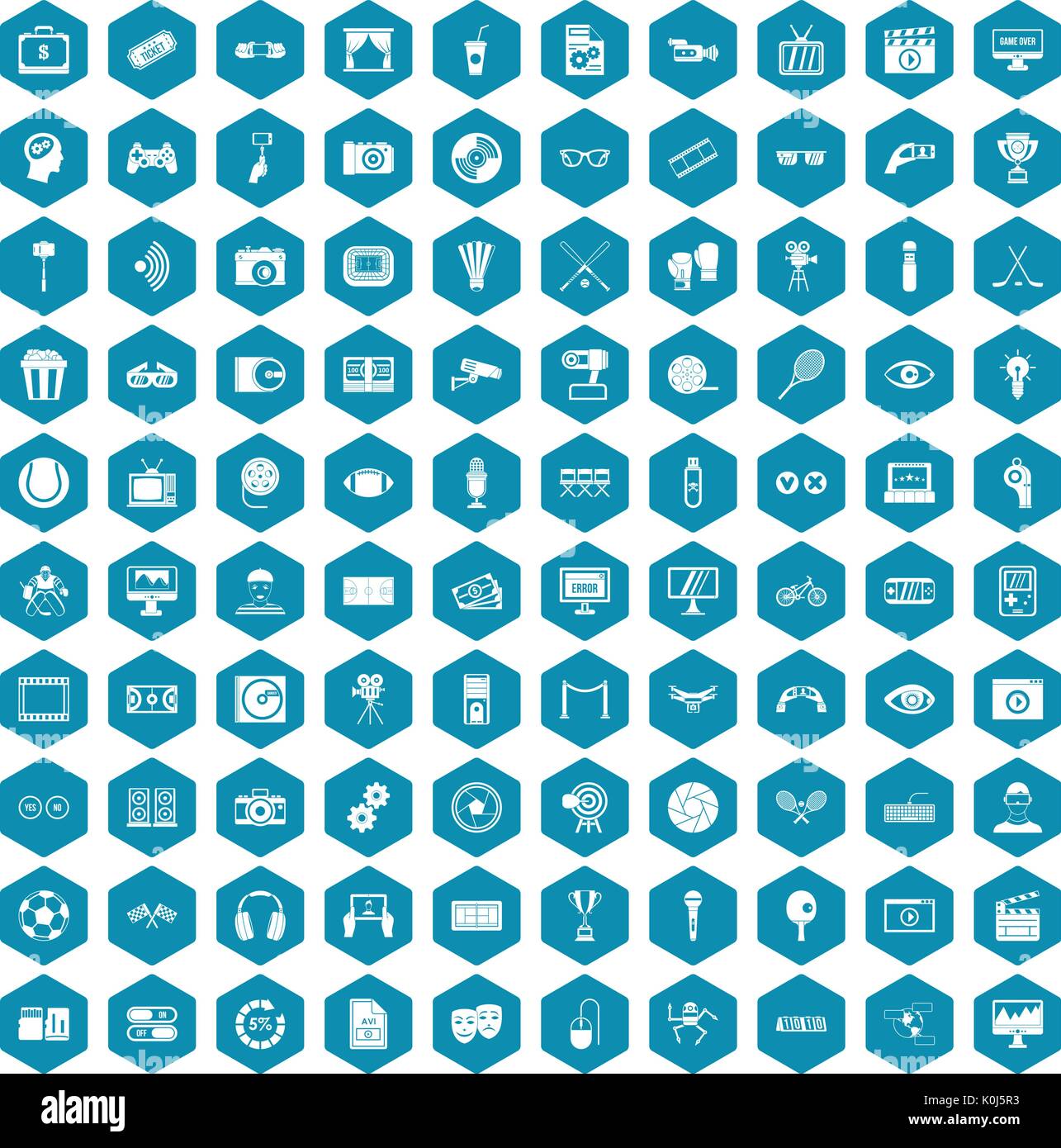 100 video icons sapphirine violet Stock Vector
