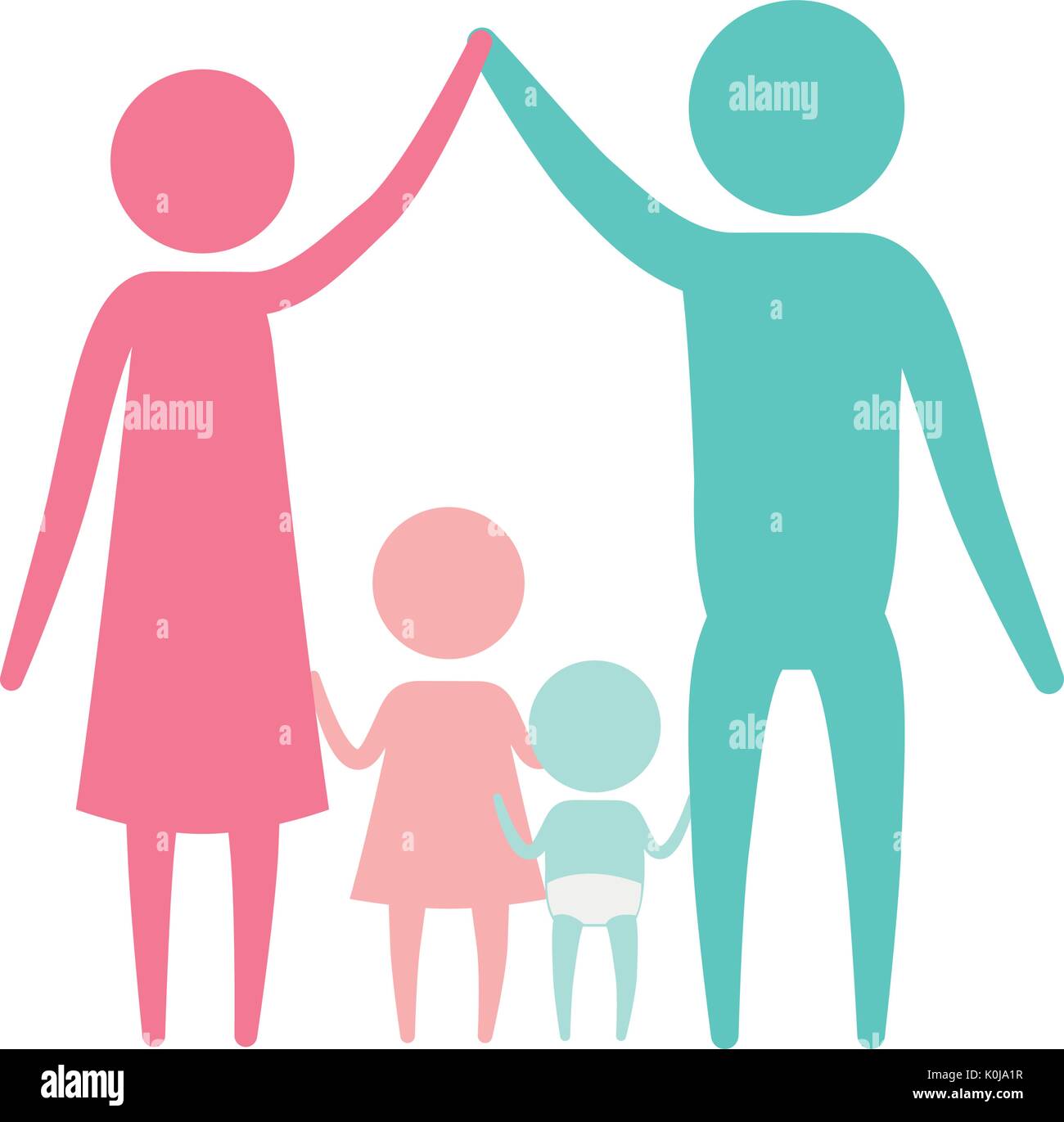 Color Silhouette Set Pictogram Parents Holding Hands Up And Baby Boy And Girl In The Middle Of Them Stock Vector Image Art Alamy
