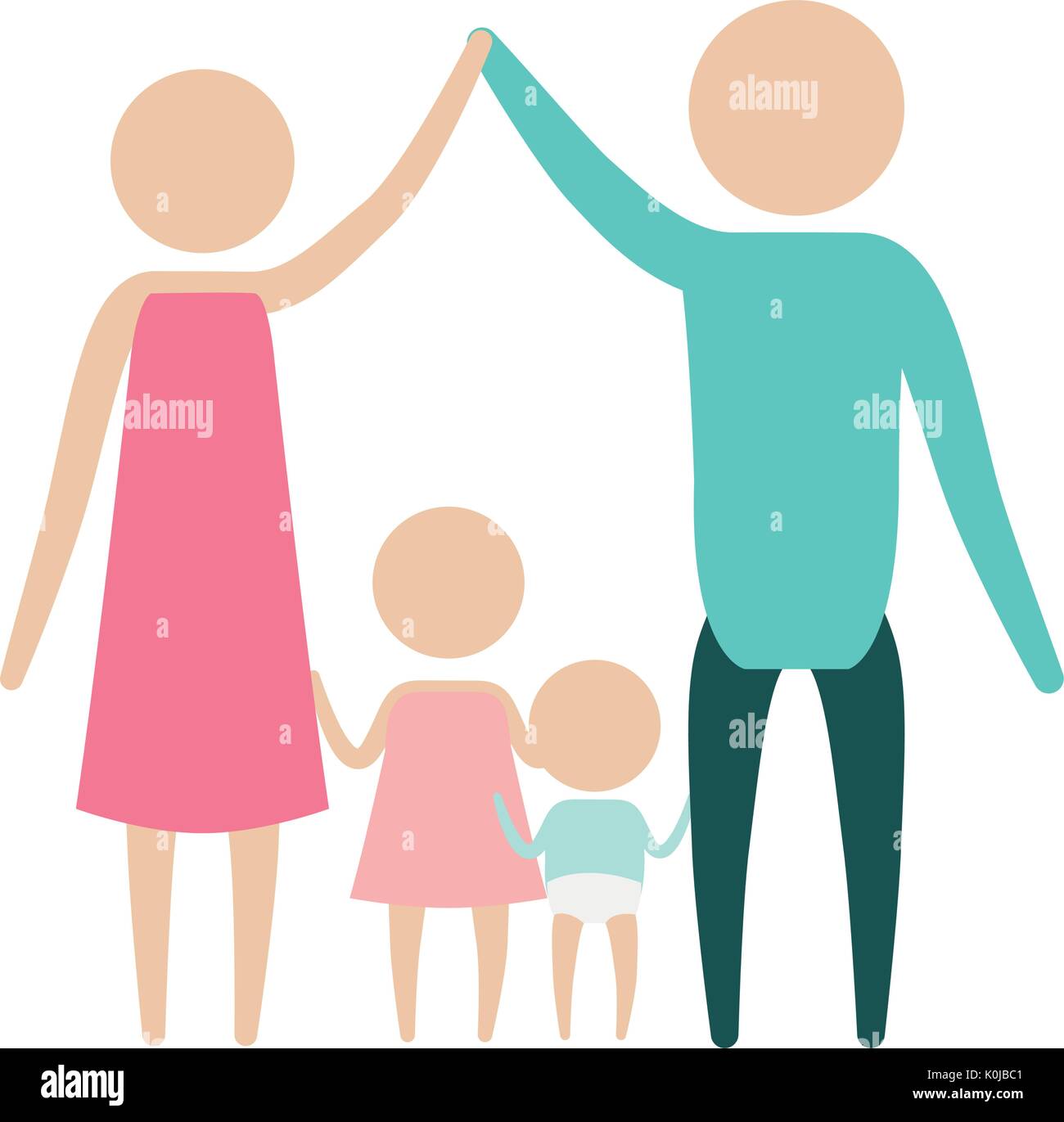 Color Silhouette Pictogram Parents Holding Hands Up An Girl And Baby Boy In The Middle Of Them Stock Vector Image Art Alamy