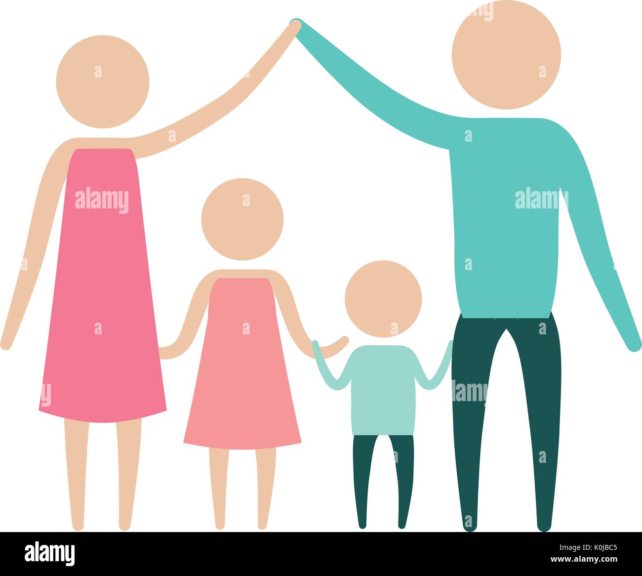 Color Silhouette Pictogram Parents Holding Hands Up And Children In The Middle Of Them Stock Vector Image Art Alamy