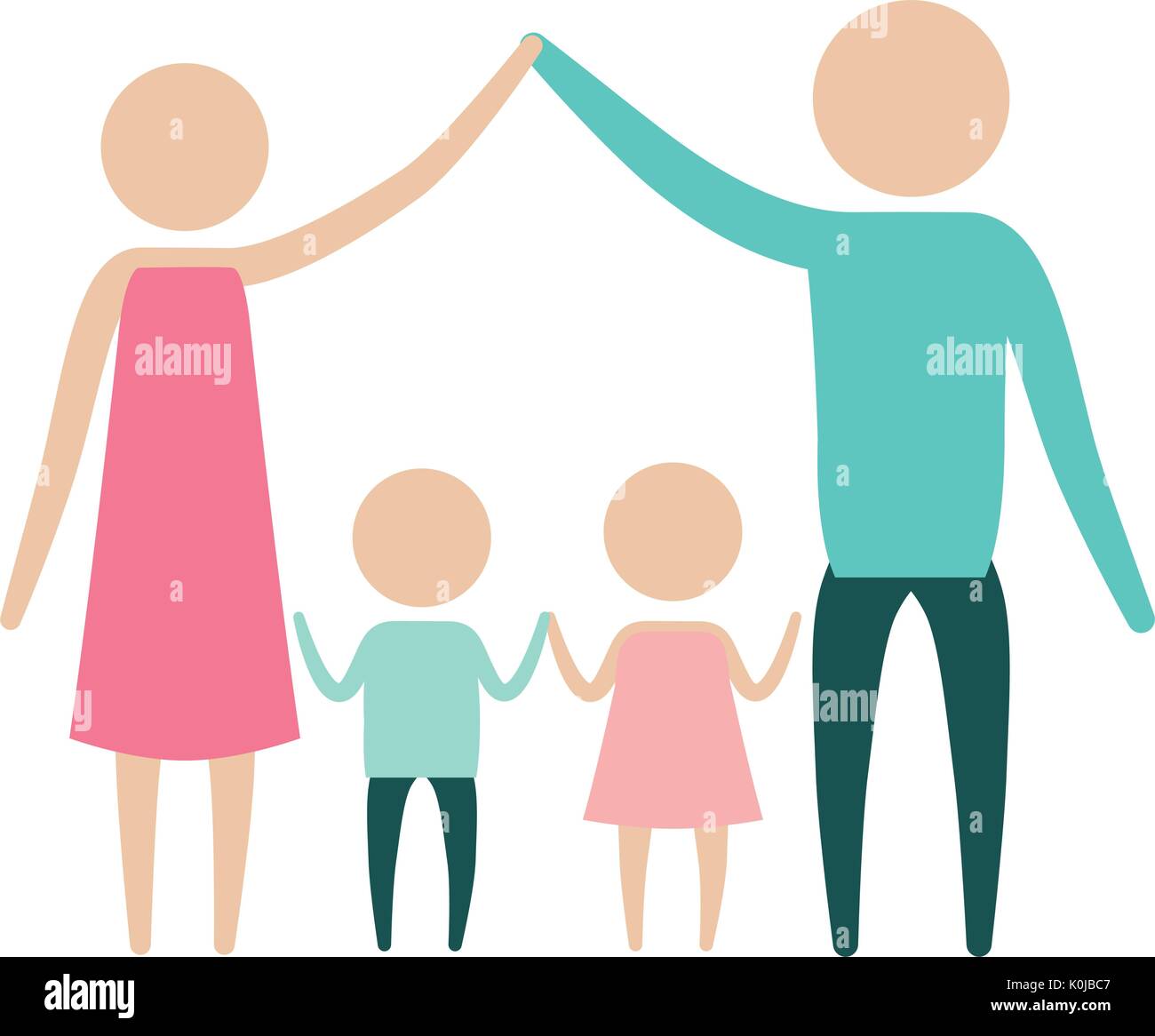 Color Silhouette Pictogram Parents Holding Hands Up And Pair Of Children In The Middle Of Them Stock Vector Image Art Alamy