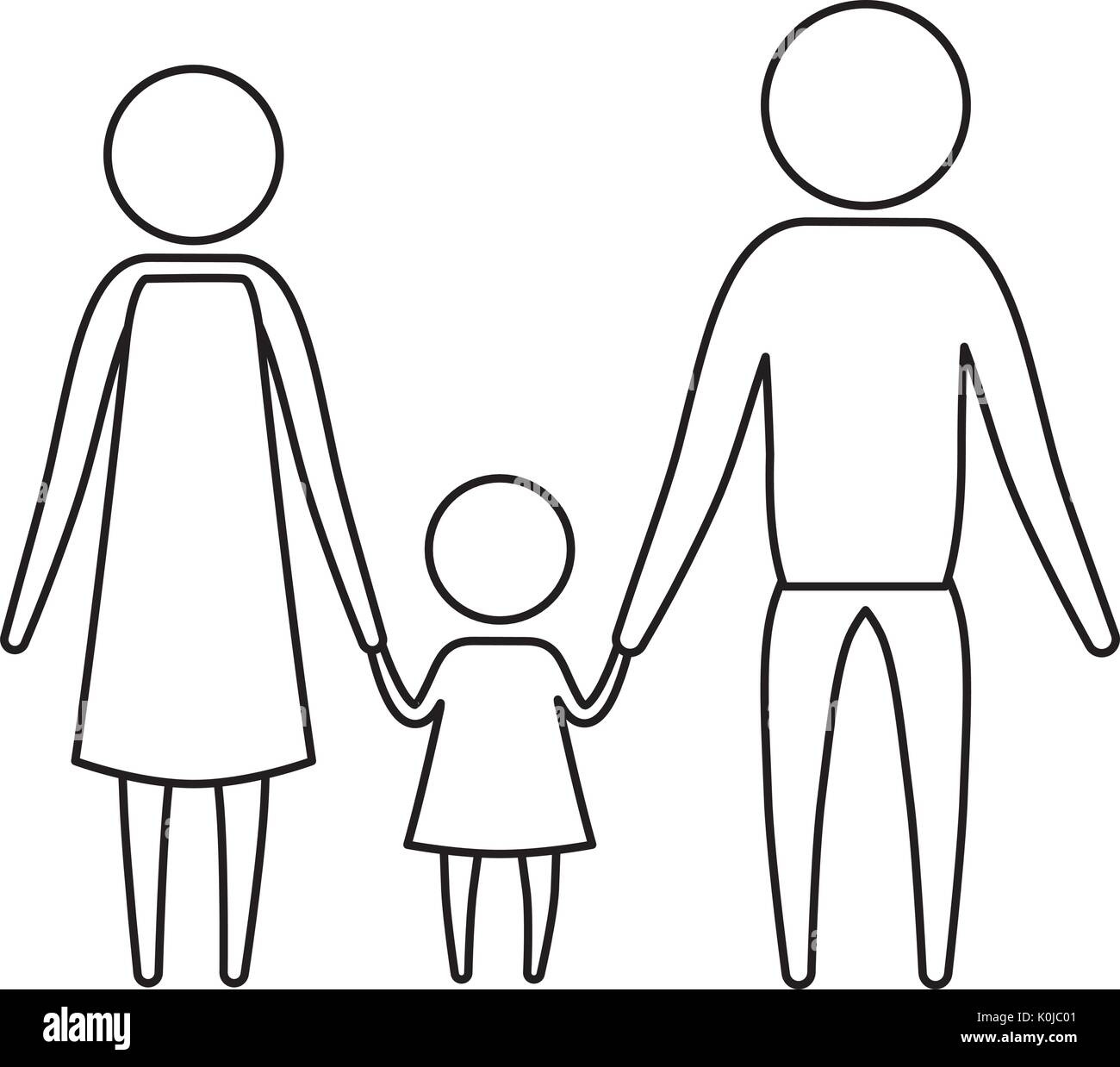 Sketch Silhouette Of Pictogram Parents With A Little Girl Holding Hands In Clothes Stock Vector Image Art Alamy