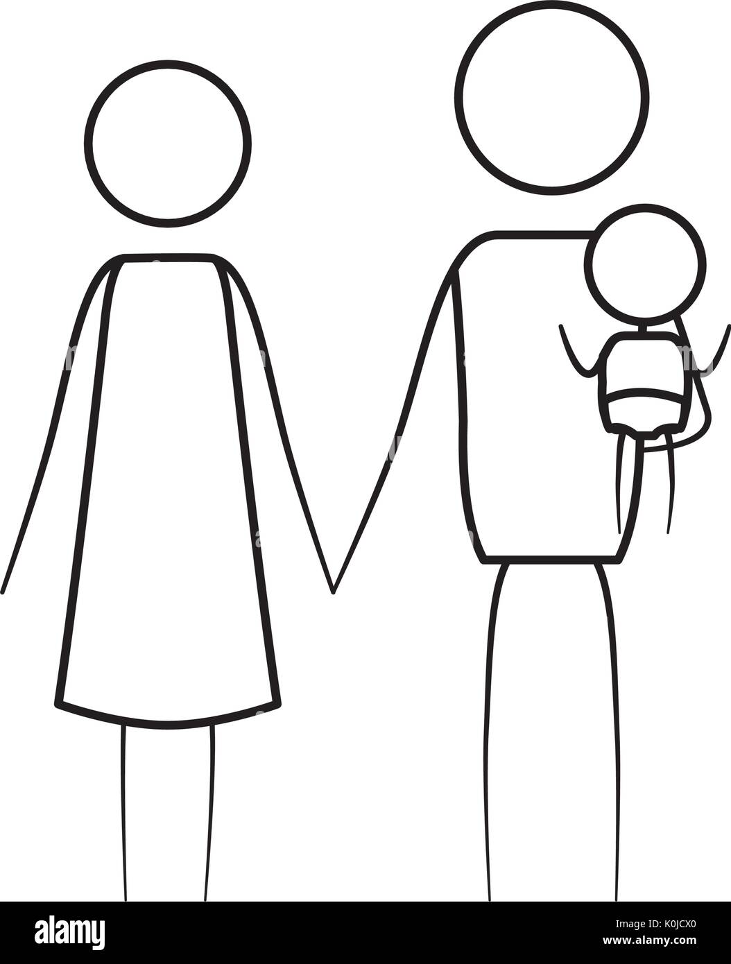 Sketch Thin Contour Of Pictogram Parents With A Little Baby Carrying In Clothes Stock Vector Image Art Alamy