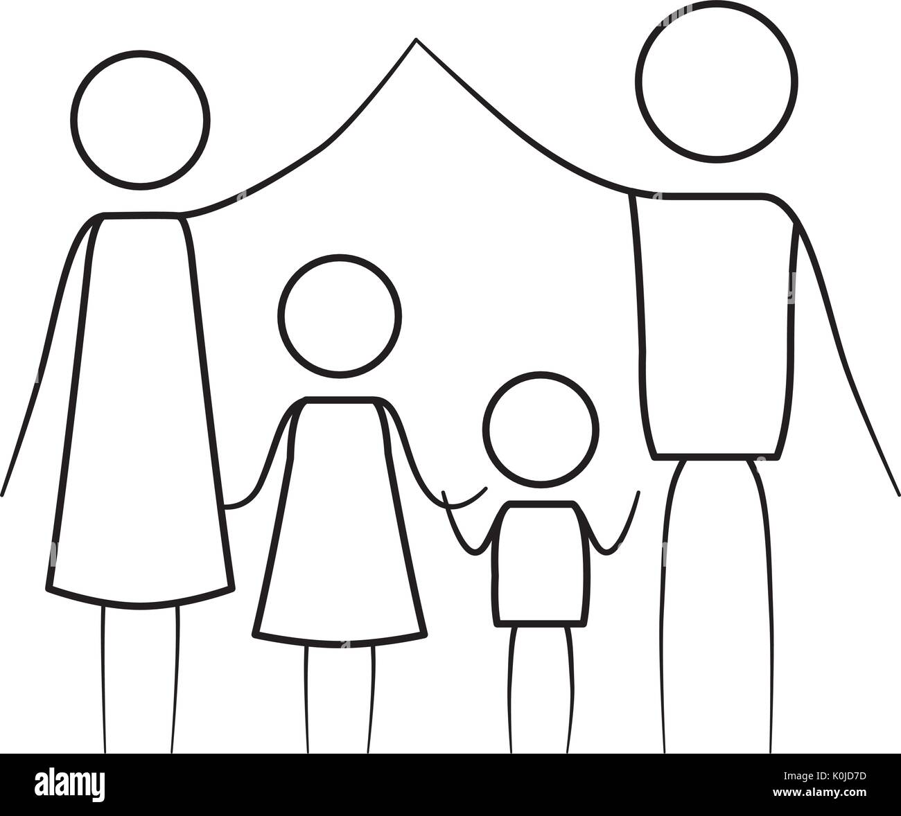 Sketch Thin Contour Of Pictogram Parents Holding Hands Up And Children In The Middle Of Them Stock Vector Image Art Alamy