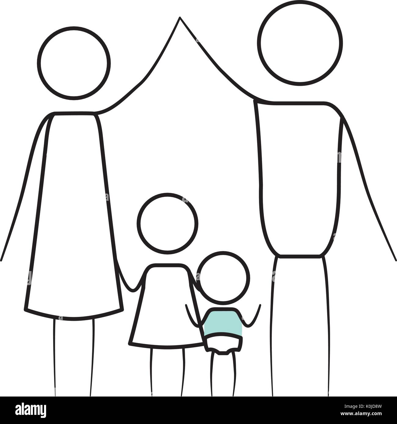 Sketch Thin Contour Of Pictogram Parents Holding Hands Up And Baby And Girl In The Middle Of Them Stock Vector Image Art Alamy