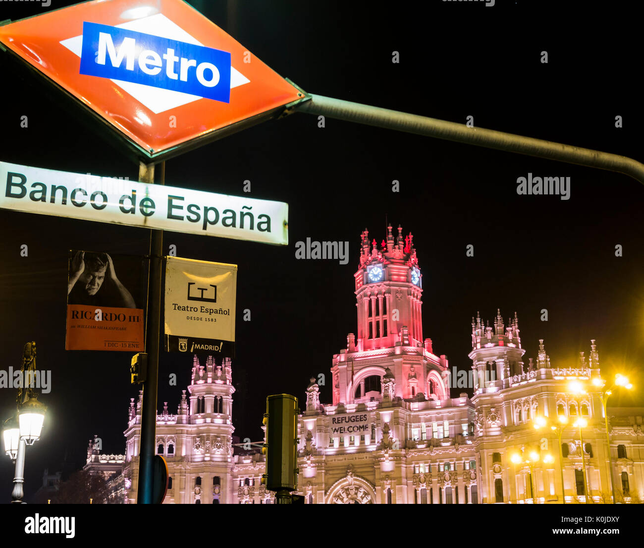 Ayuntamiento de Madrid antiguo Correos visto desde el metro Banco de España. Madrid capital. España Stock Photo