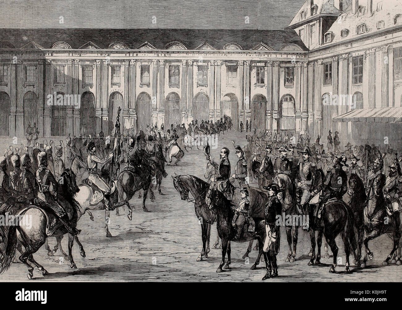 Review in the Courtyard of the Tuileries in honor of the Prince of Orange, circa 1860 Stock Photo