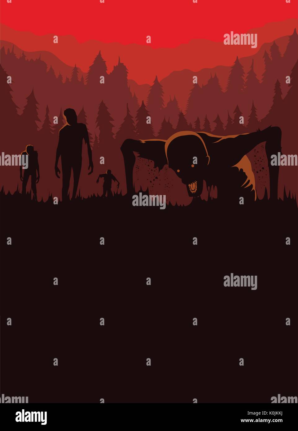 Silhouette of Zombies horde resurrected from dead. Stock Vector
