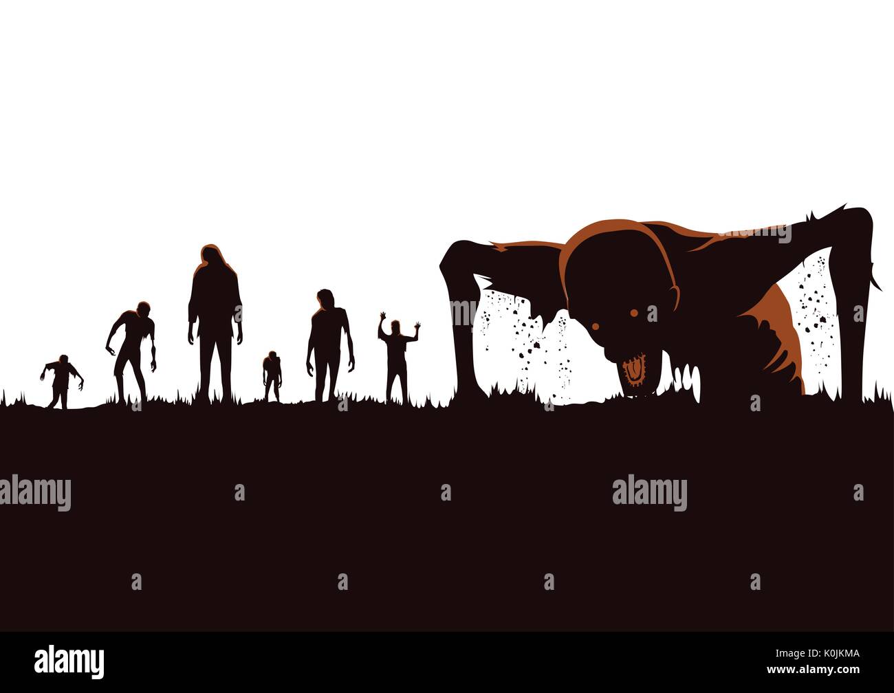 Silhouette of Zombie hordes rising out of the ground. Stock Vector