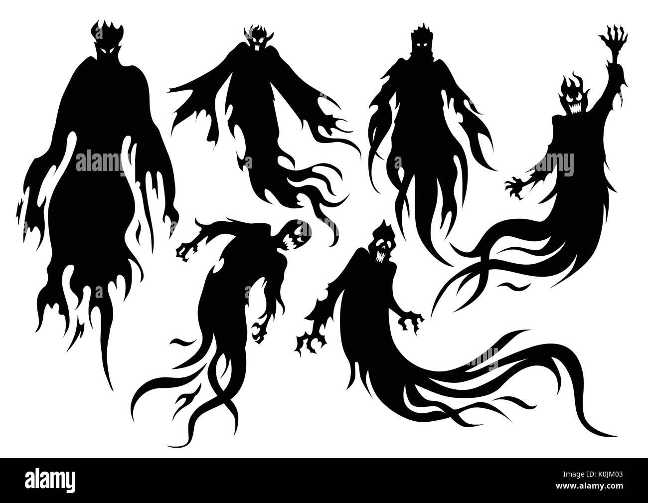 Silhouette of flying evil spirit in vector style collection. Stock Vector