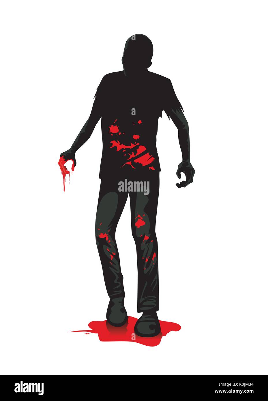 Silhouette zombie standing on blood. Stock Vector