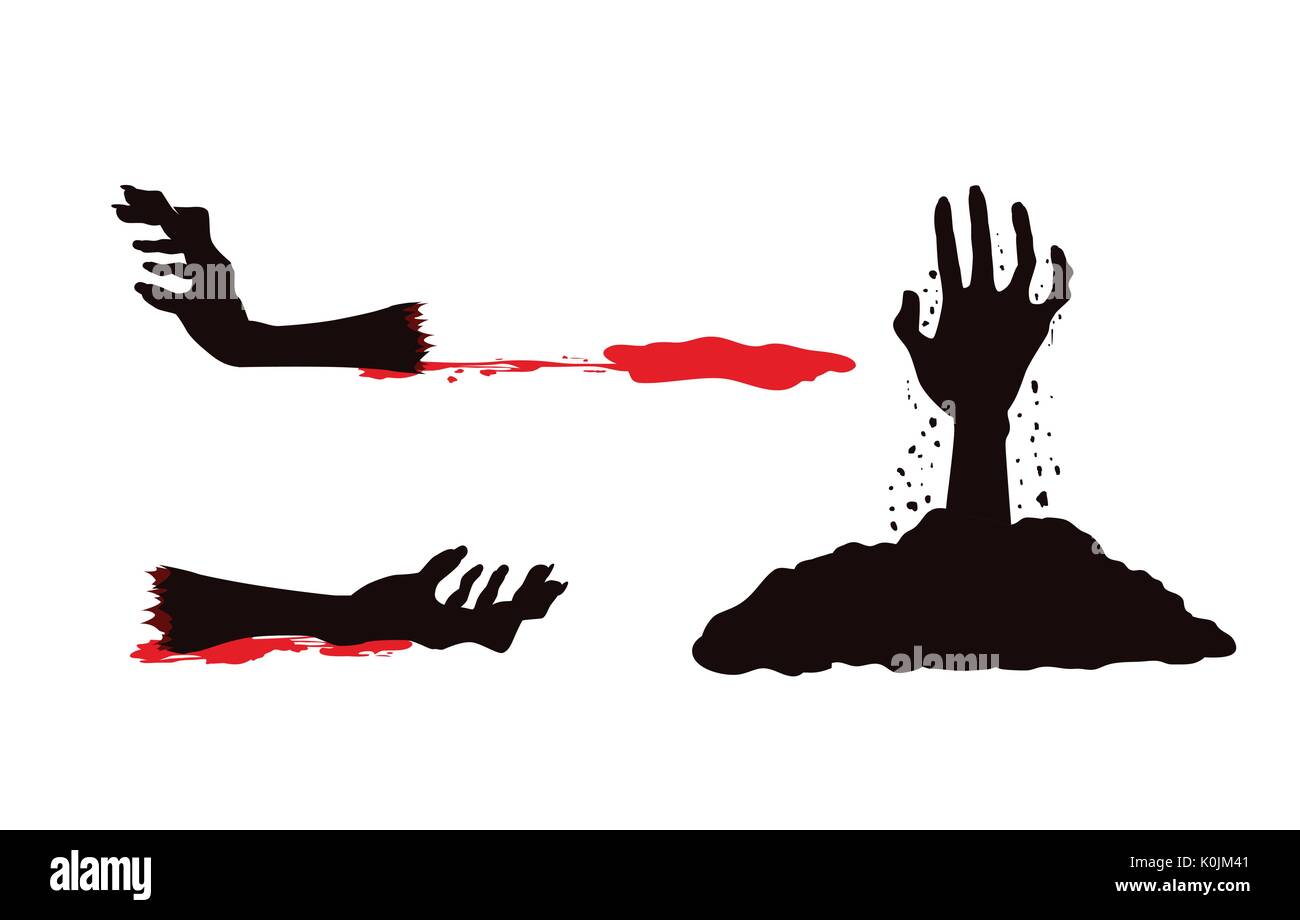 Zombie hand with blood bleeding and out of grave. Stock Vector
