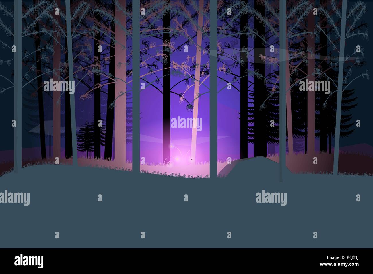 Magical flower glow at night forest.Vector illustration Stock Vector