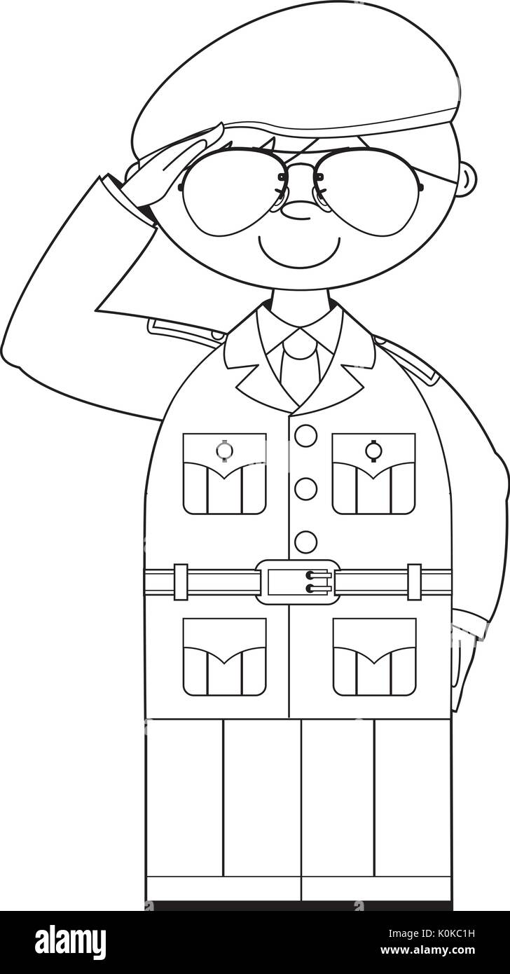 Cartoon Military Army Soldier Line Art Vector Illustration Stock Vector