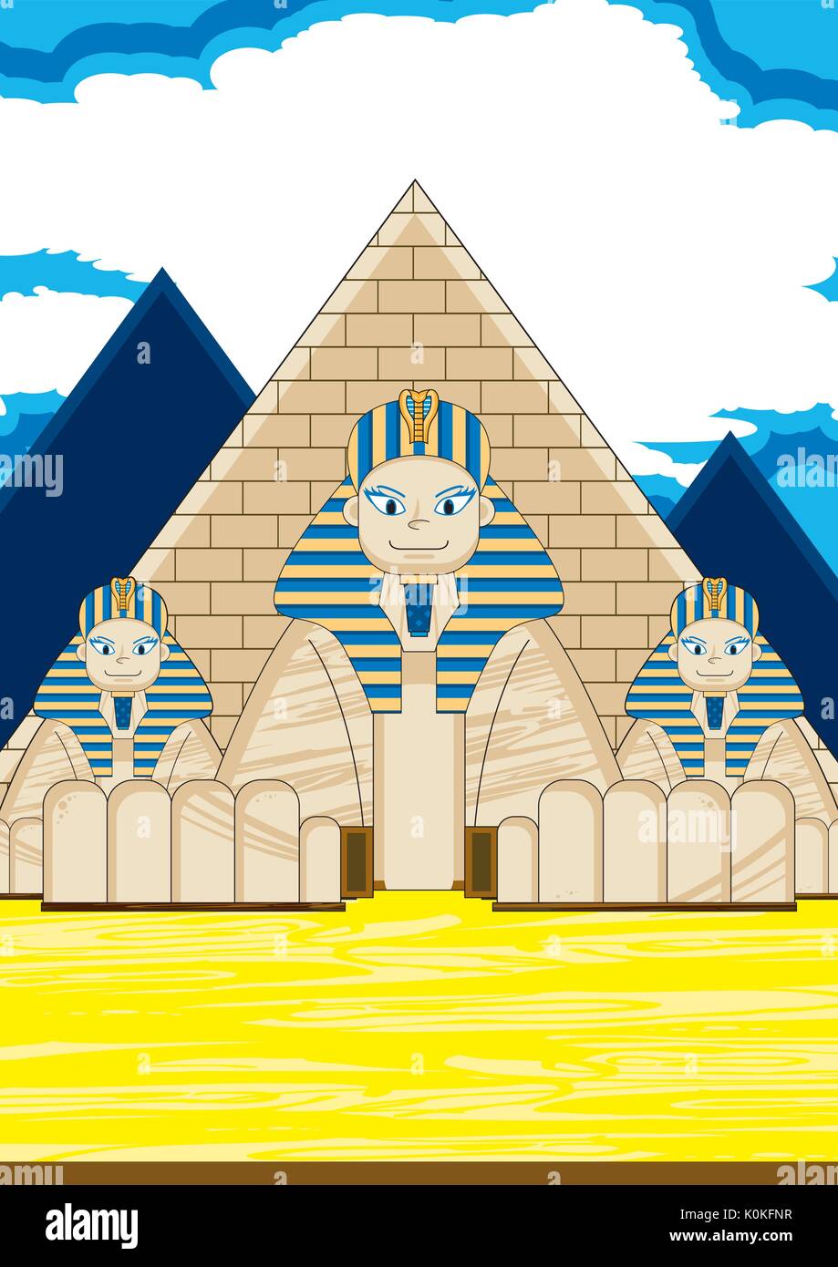 Cartoon Ancient Egyptian Sphinx of Giza Vector Illustration Stock