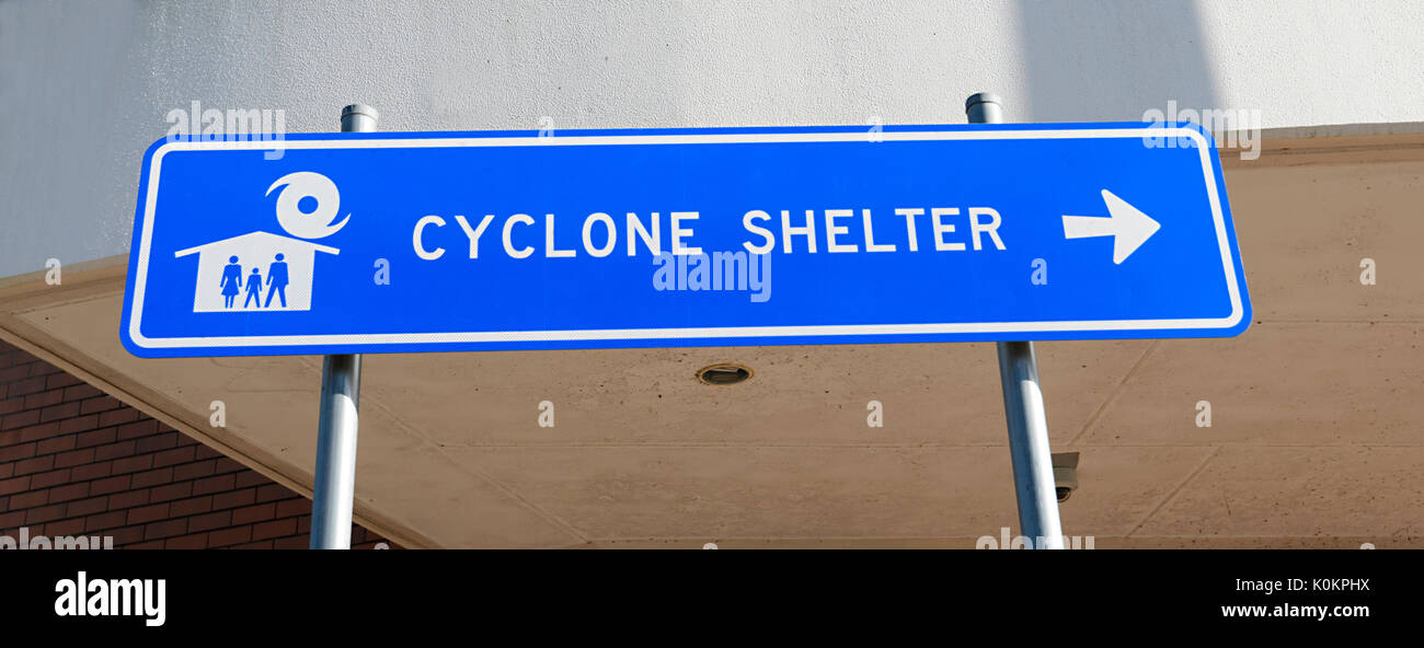 Cyclone Shelter sign, Queensland, QLD, Australia Stock Photo