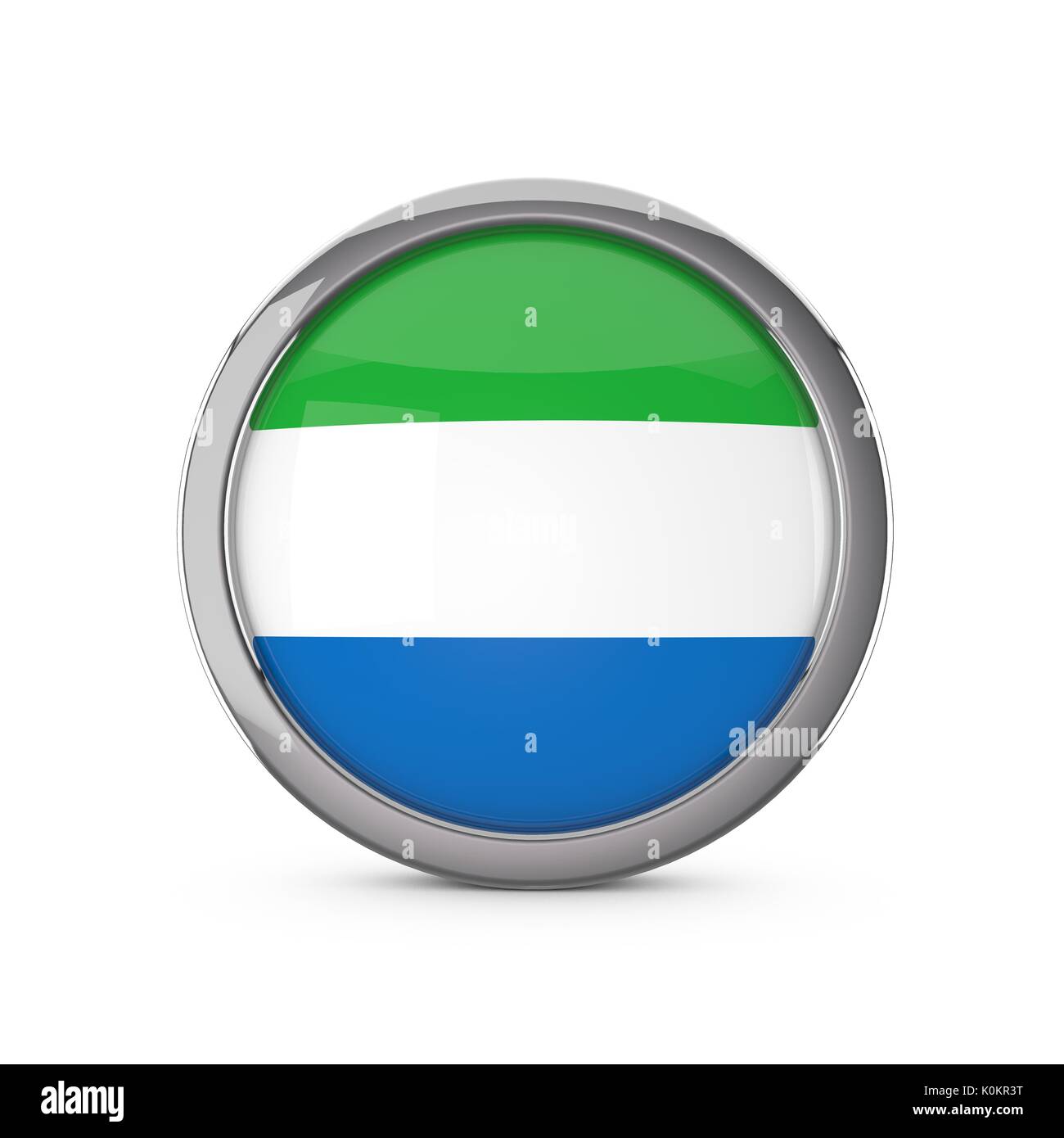 Sierra Leone national flag in a glossy circle shape with chrome frame ...