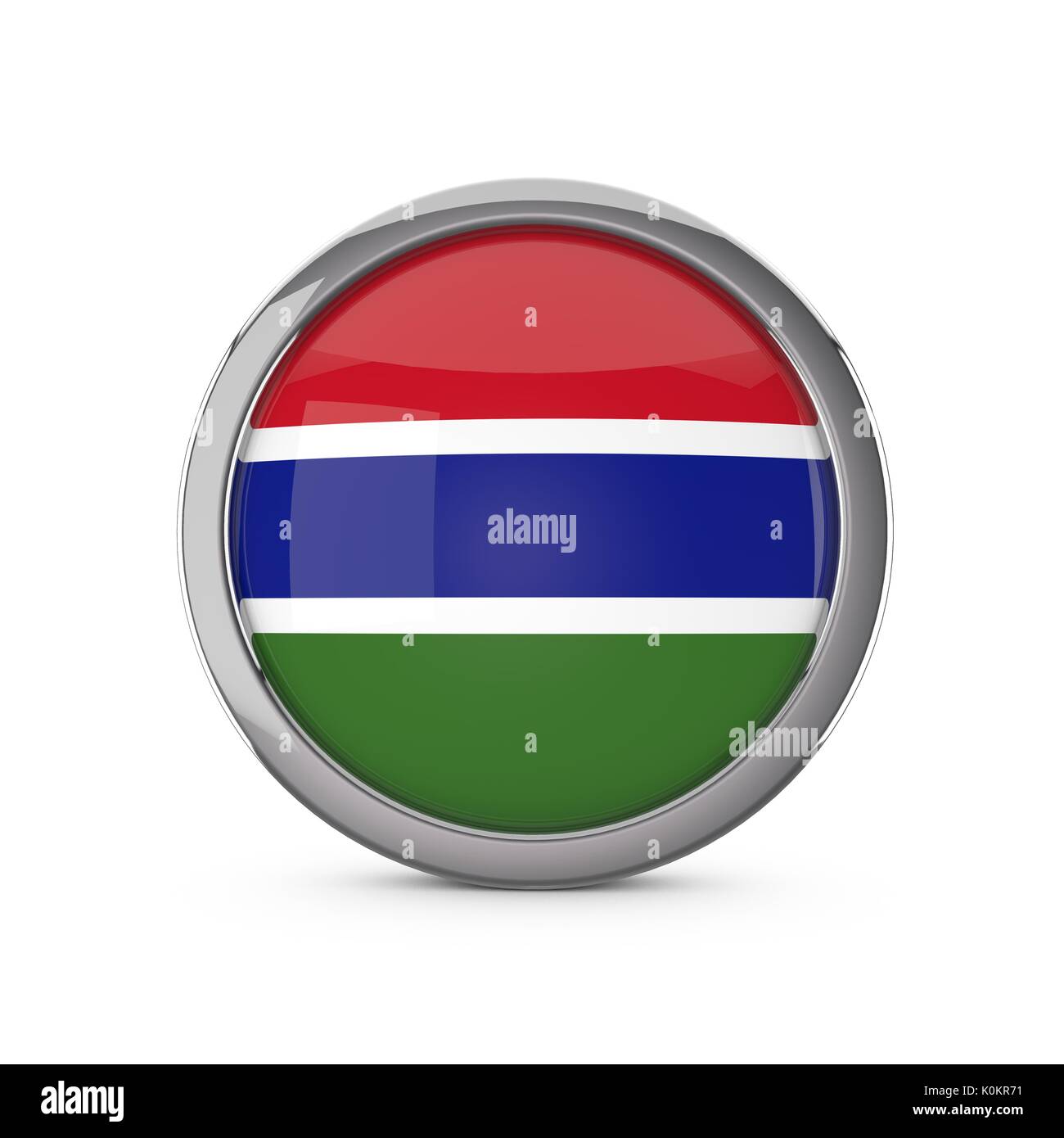 The Gambia national flag in a glossy circle shape with chrome frame. 3D ...