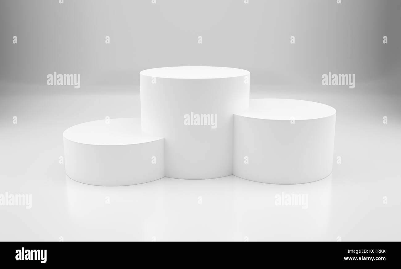 3D white pedestal for winners. 3D rendering Stock Photo