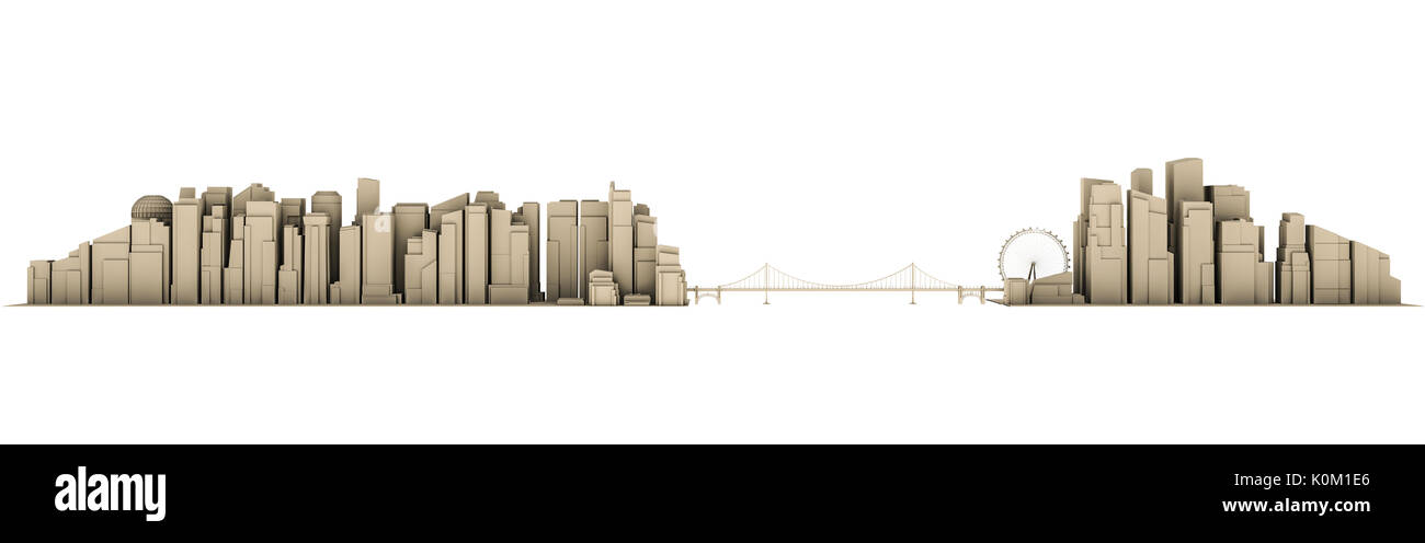 3d illustration of a city skyline isolated on white background Stock ...