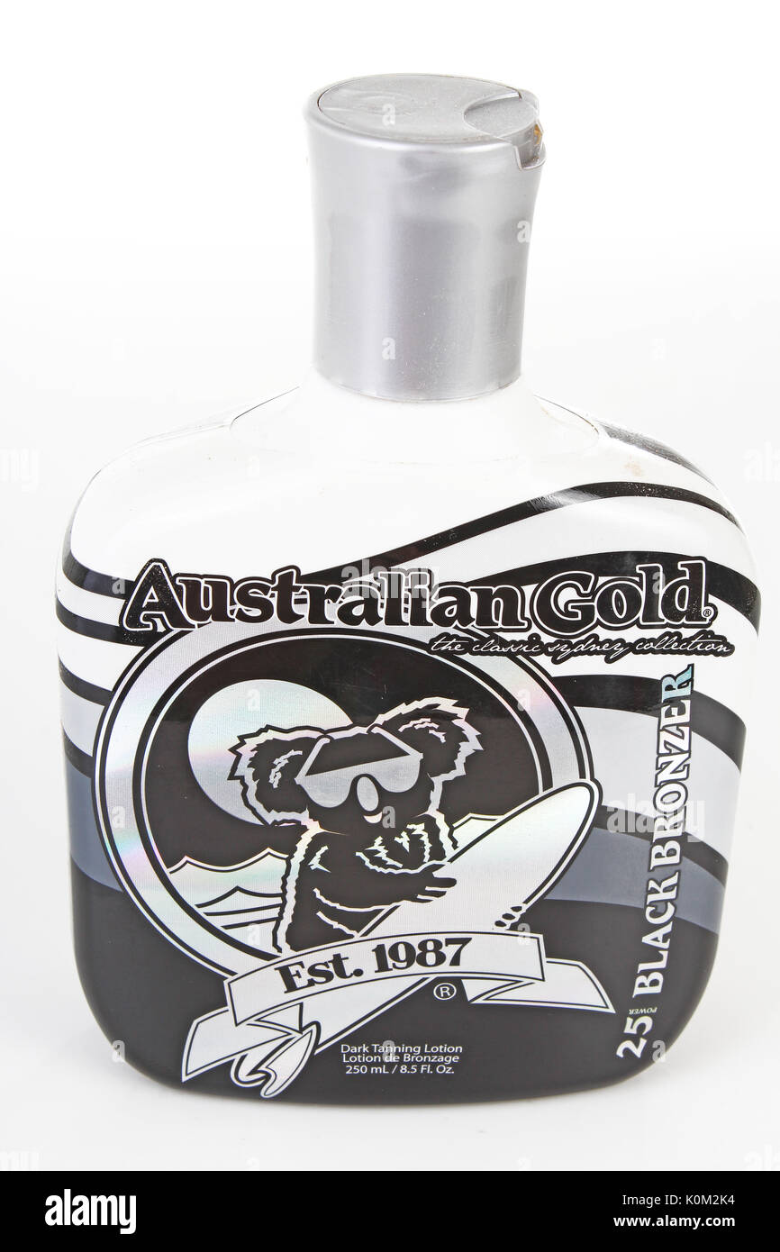 Australian gold tanning lotion bronzer solarium cosmetic Stock Photo - Alamy