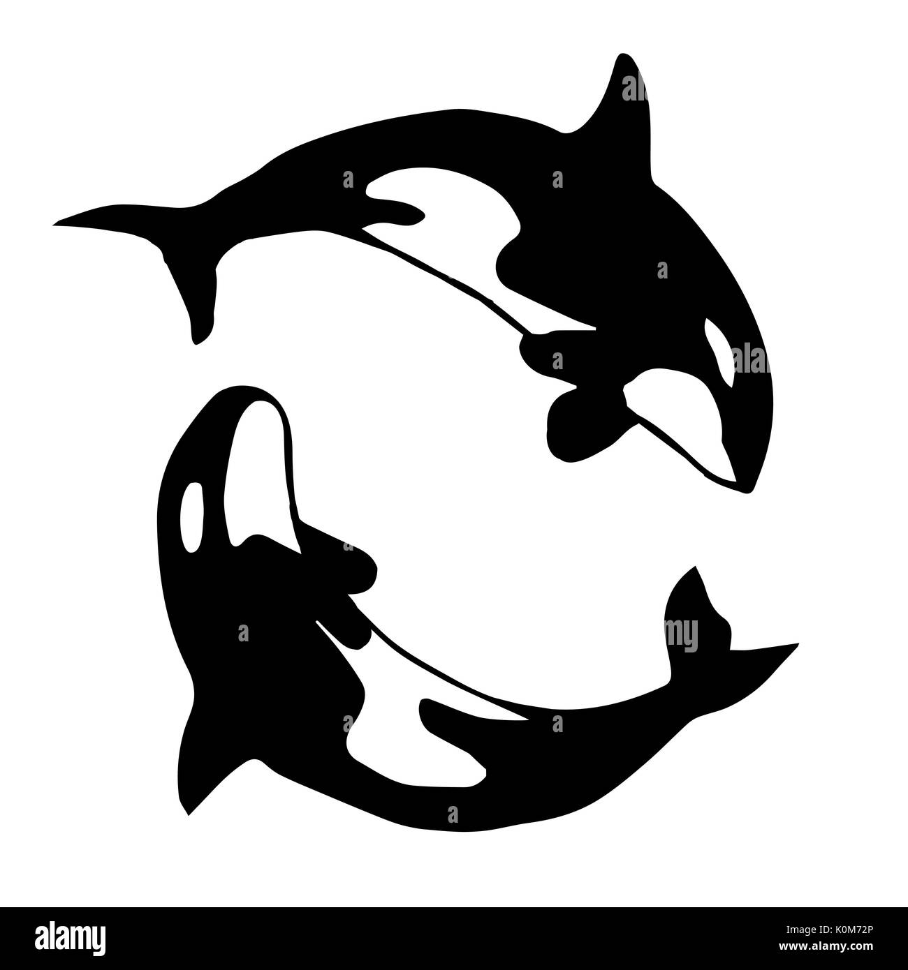 Stunning whales. Silhouette of dancing mammals. Stock Vector