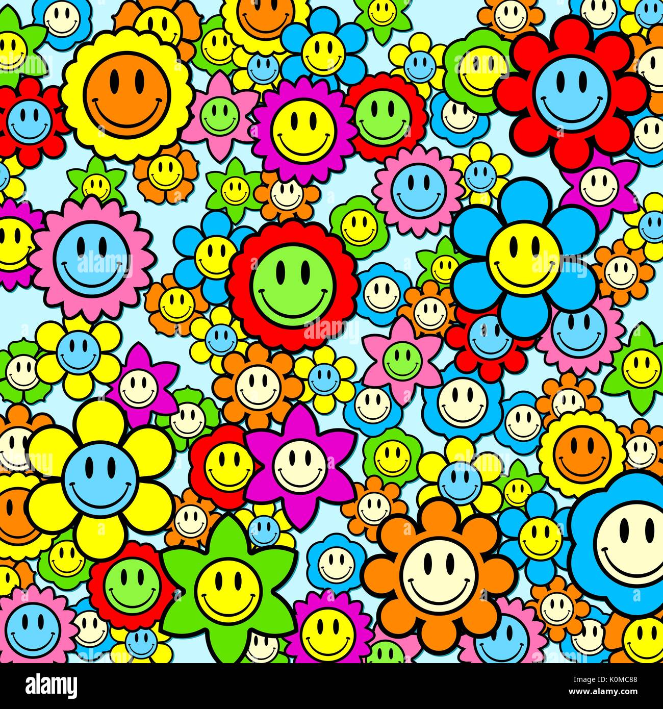 Colorful smiley face flower background illustration Stock Vector