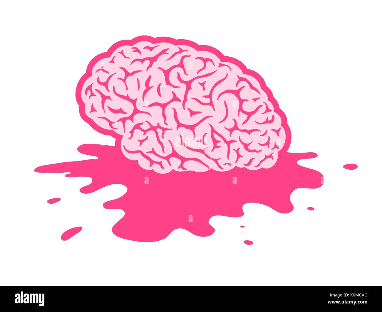 Splattered fallen brain in puddle illustration Stock Vector