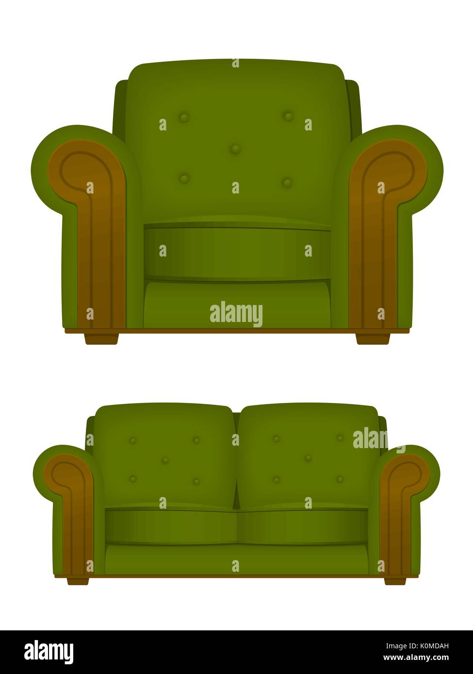Green retro armchair and couch illustration Stock Vector Image & Art