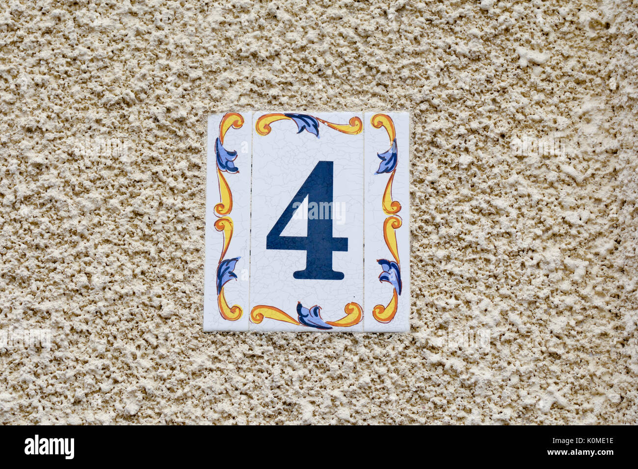House number 4 ceramic sign Stock Photo